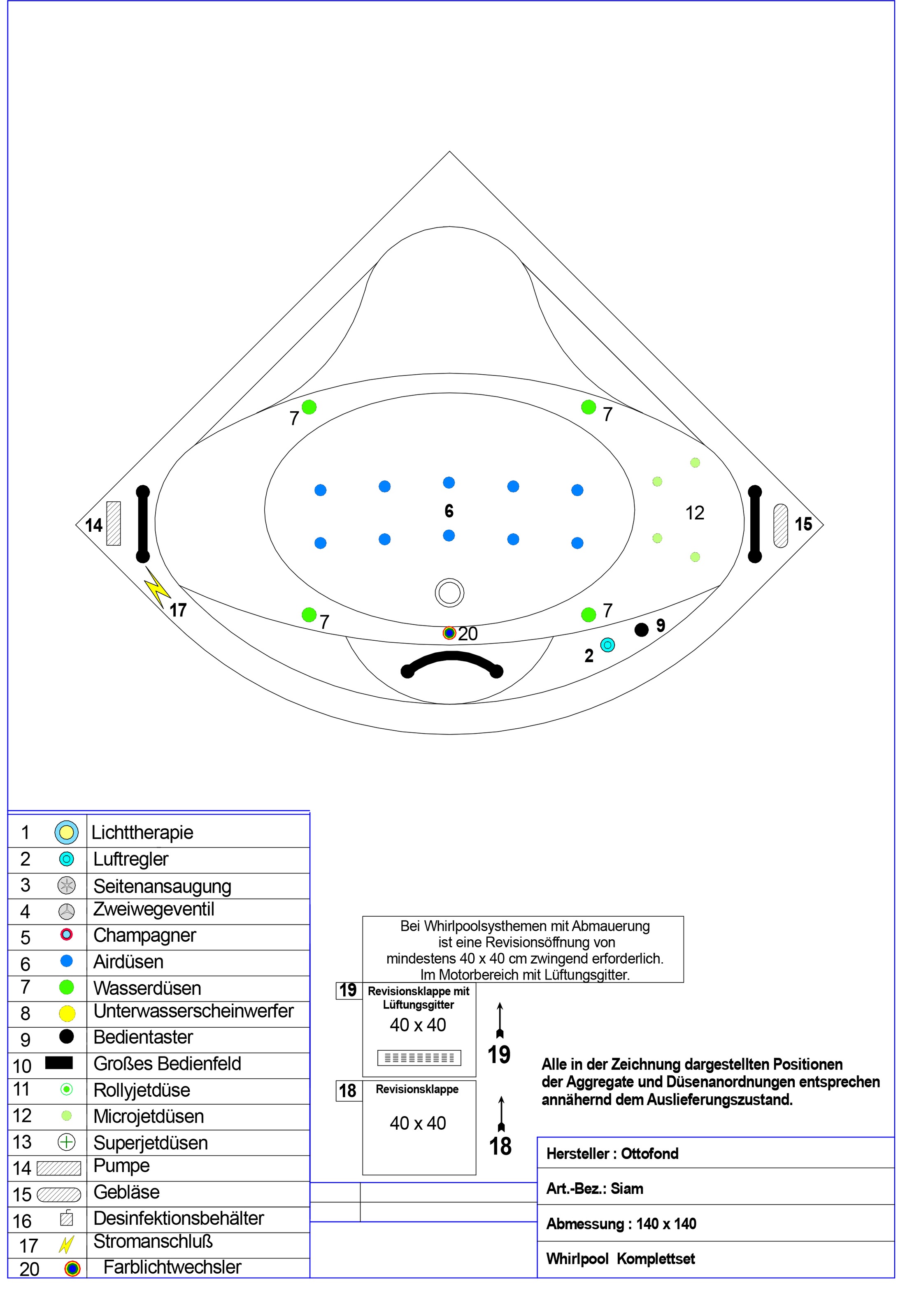 OTTOFOND Whirlpool-Badewanne »Siam«, (Set), 140 cm, inkl. 2 Nackenstützen und 1 Griff in schwarz