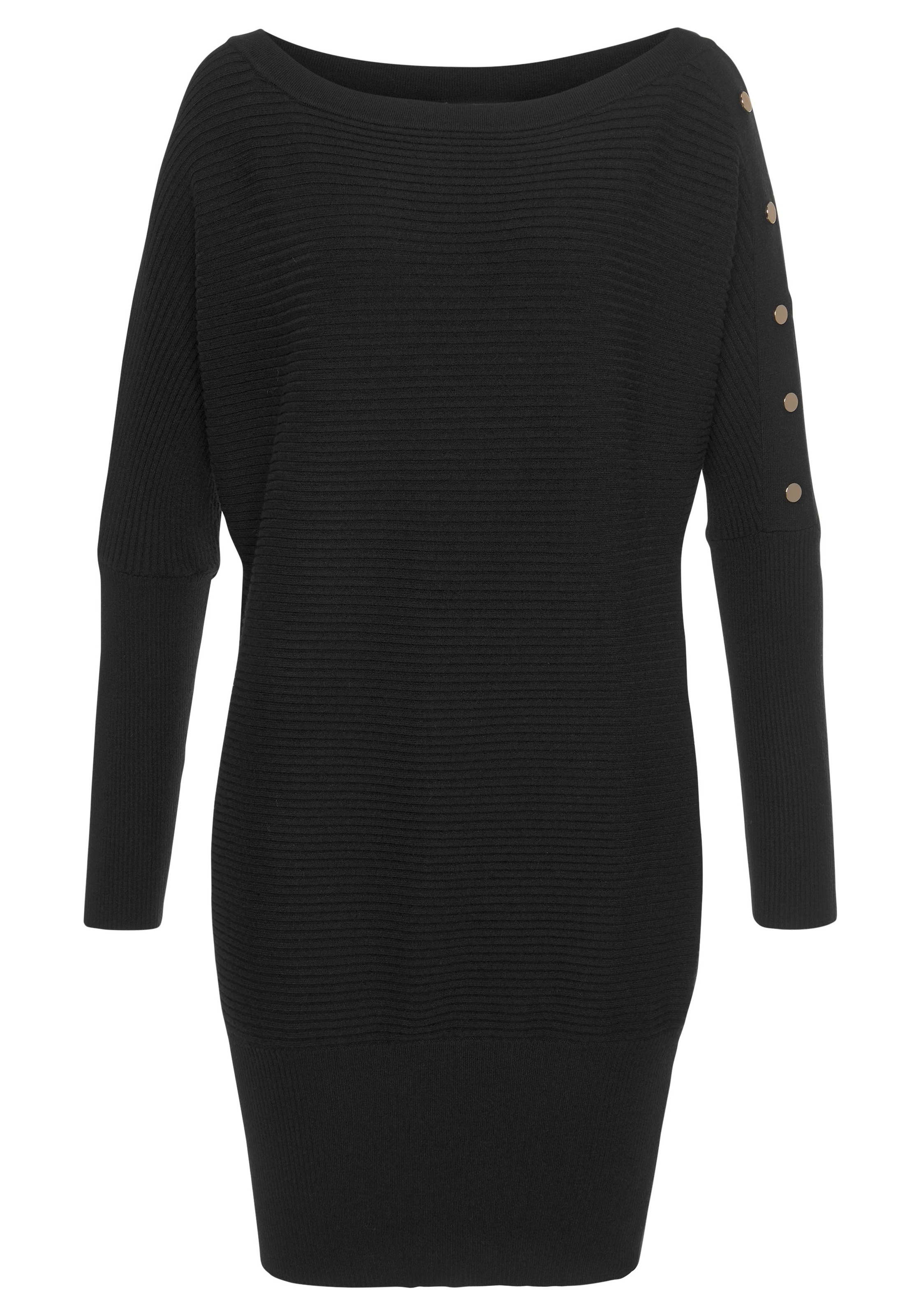 LASCANA Longpullover "mit Zieraccessoires am Ärmel" eleganter Strickpullover mit U-Boot-Ausschnitt,schulterfreier Pullover