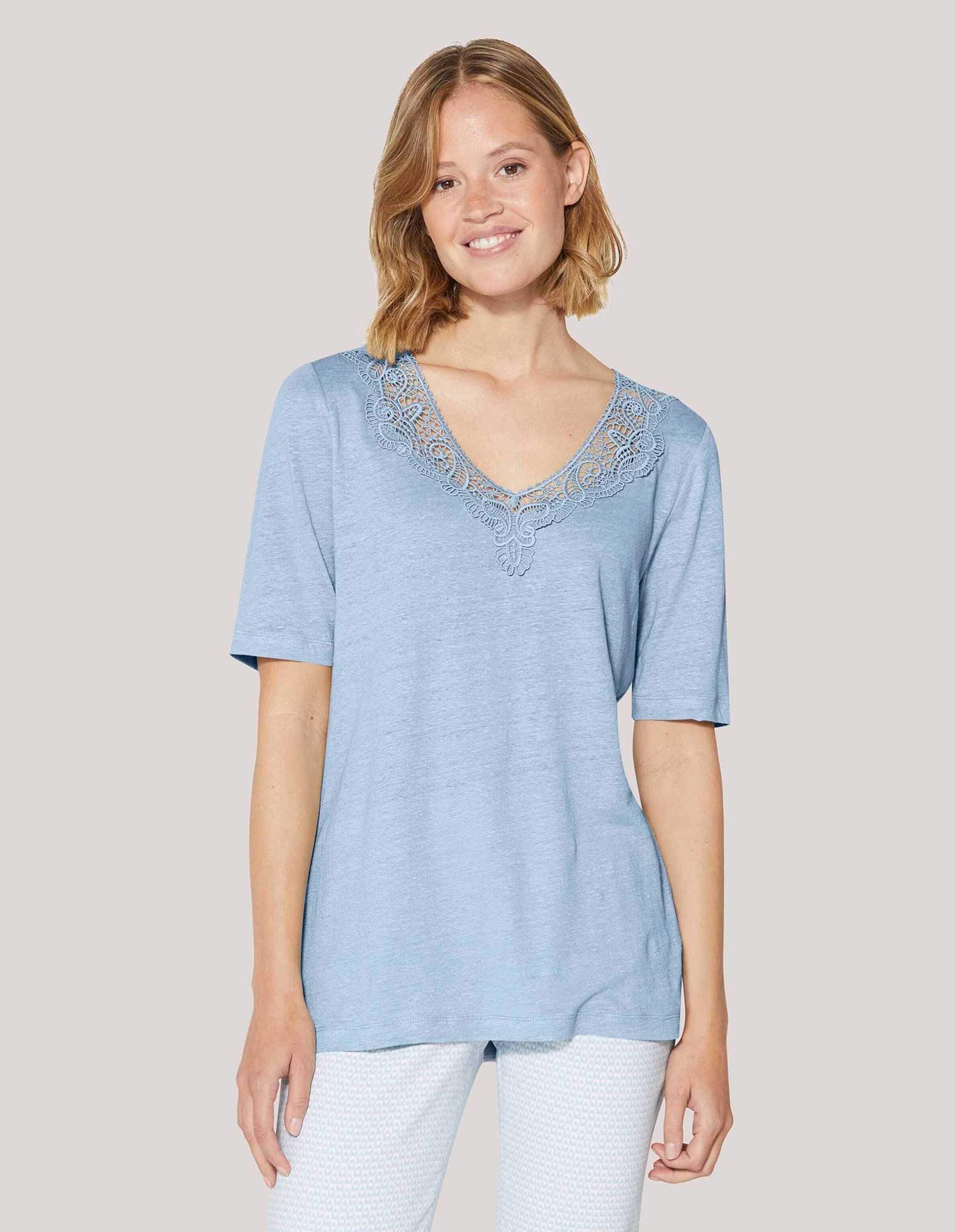 MADELEINE Kurzarmshirt »Shirt Kurzarm-Shirt aus Leinen mit feinem Spitzen-Akzent«