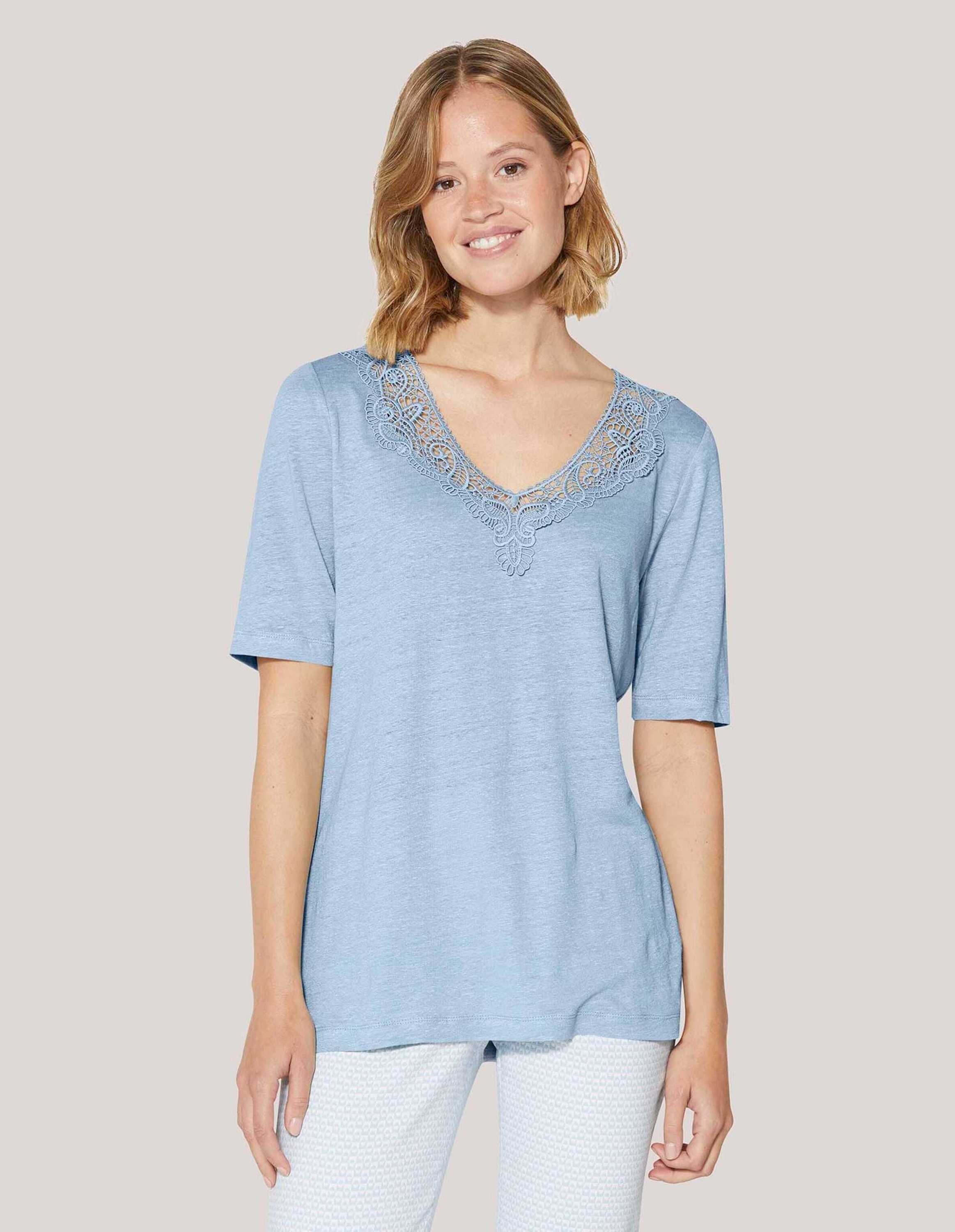 MADELEINE Kurzarmshirt "Shirt Kurzarm-Shirt aus Leinen mit feinem Spitzen-A günstig online kaufen