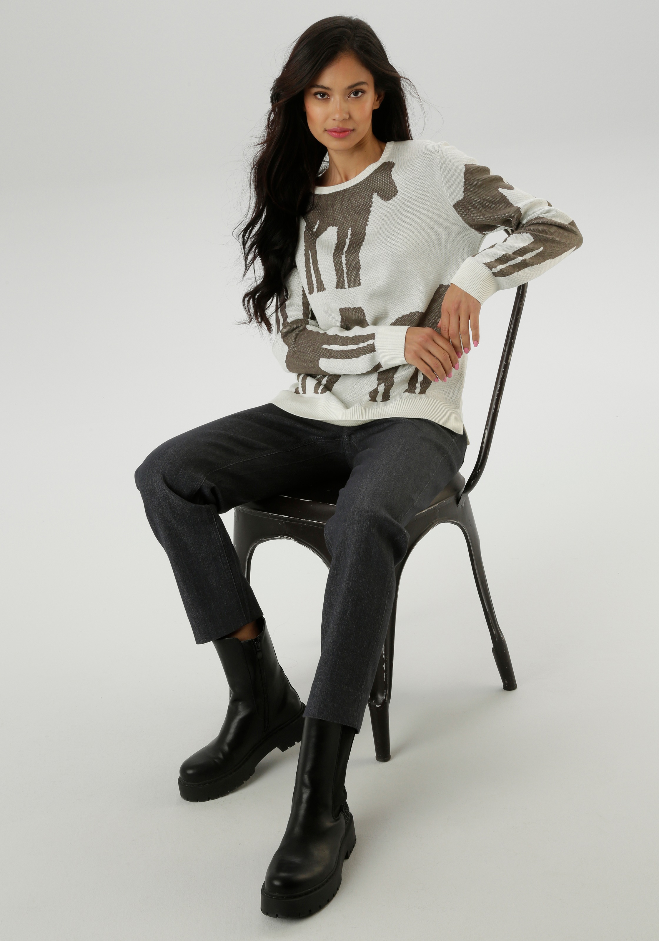 Aniston SELECTED Strickpullover, mit trendiger und großflächiger Jacquardmusterung - NEUE KOLLEKTION