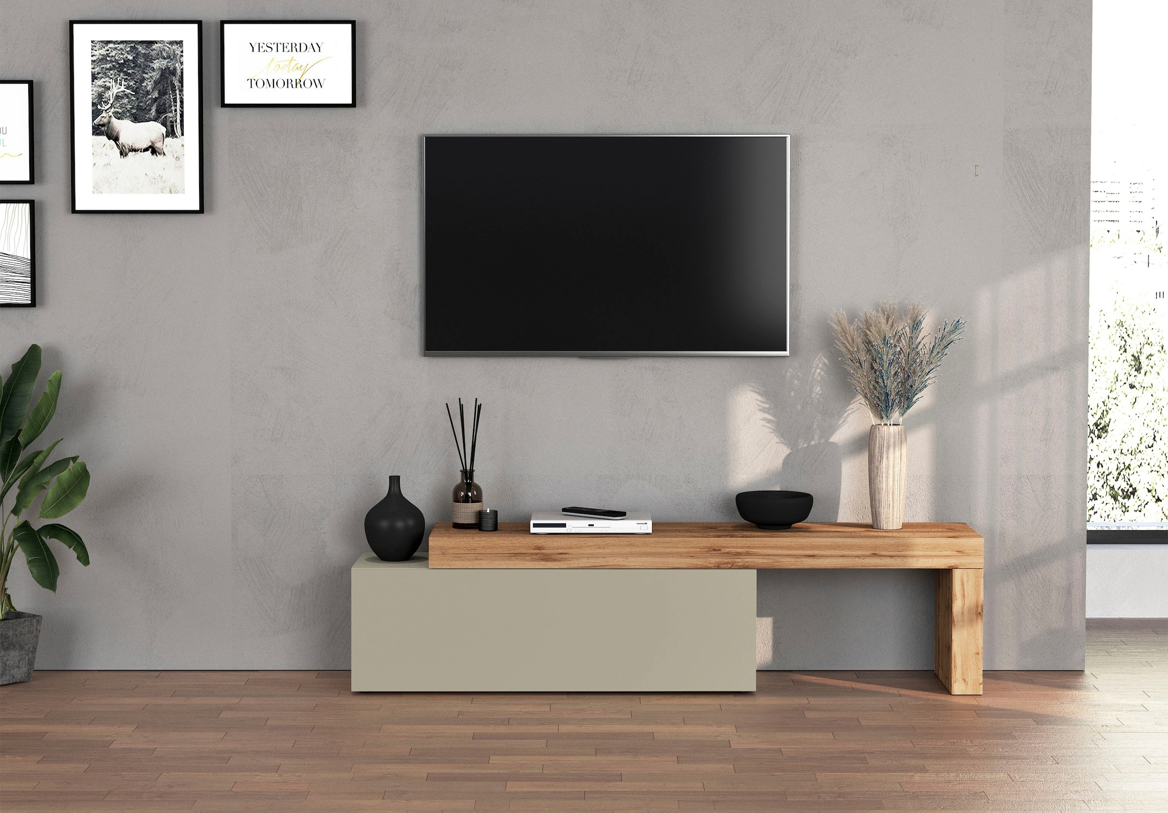 INOSIGN Lowboard »Chronos TV-Board, T-Schrank«, (1 St., Breite verstellbar von 180 bis 290 cm), Breite 240 cm TV-Board,Lowboard,1 Klappe und ein L-Förmiger Aufsatz