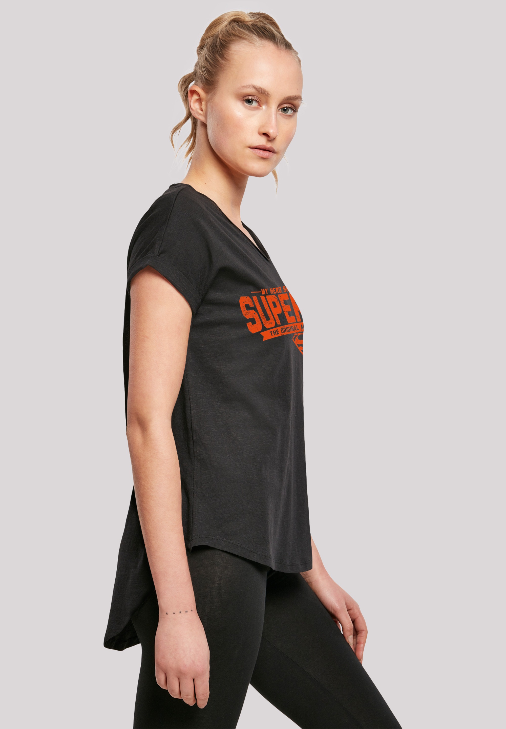 F4NT4STIC T-Shirt »Long Cut T-Shirt DC Comics Superman My Hero«, Damen,Premium Merch,Lang,Longshirt,Bedruckt