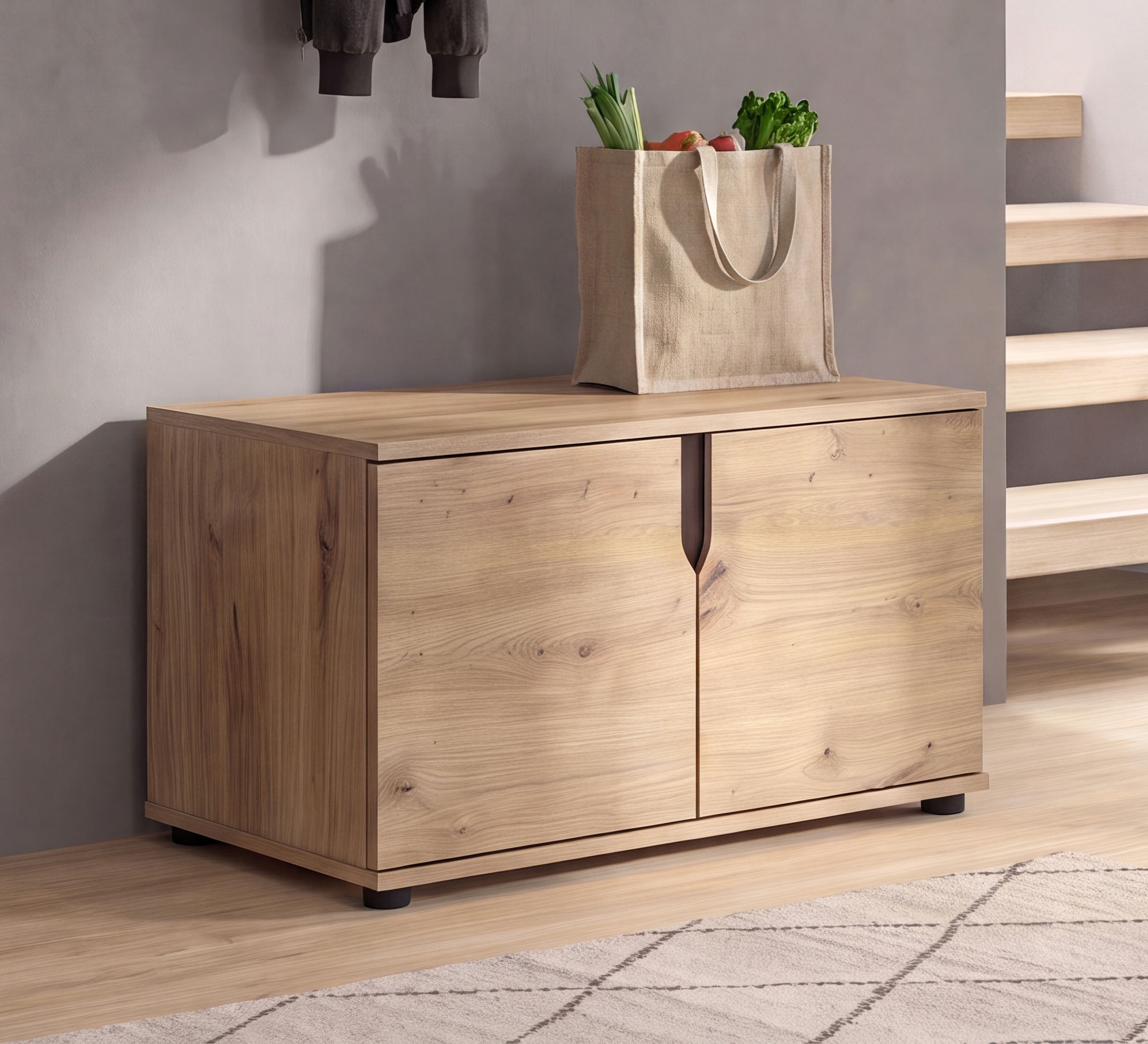 OTTO home Sitzbank »FJELL, Breite 80cm, 2 Türen, 2 Einlegeböden, 4 Fächer« Bank Truhe, Kommode, Garderobenbank, Dielenbank