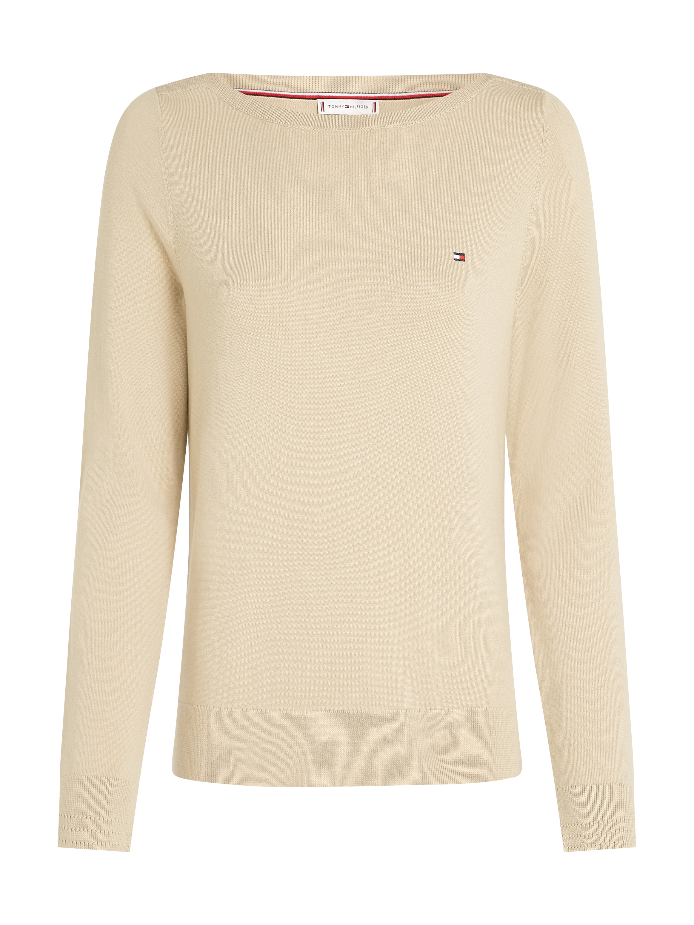 Tommy Hilfiger Strickpullover »CO JERSEY STITCH BOAT-NK SWEATER«, mit Tommy Hilfiger Logo-Flag am Ärmel