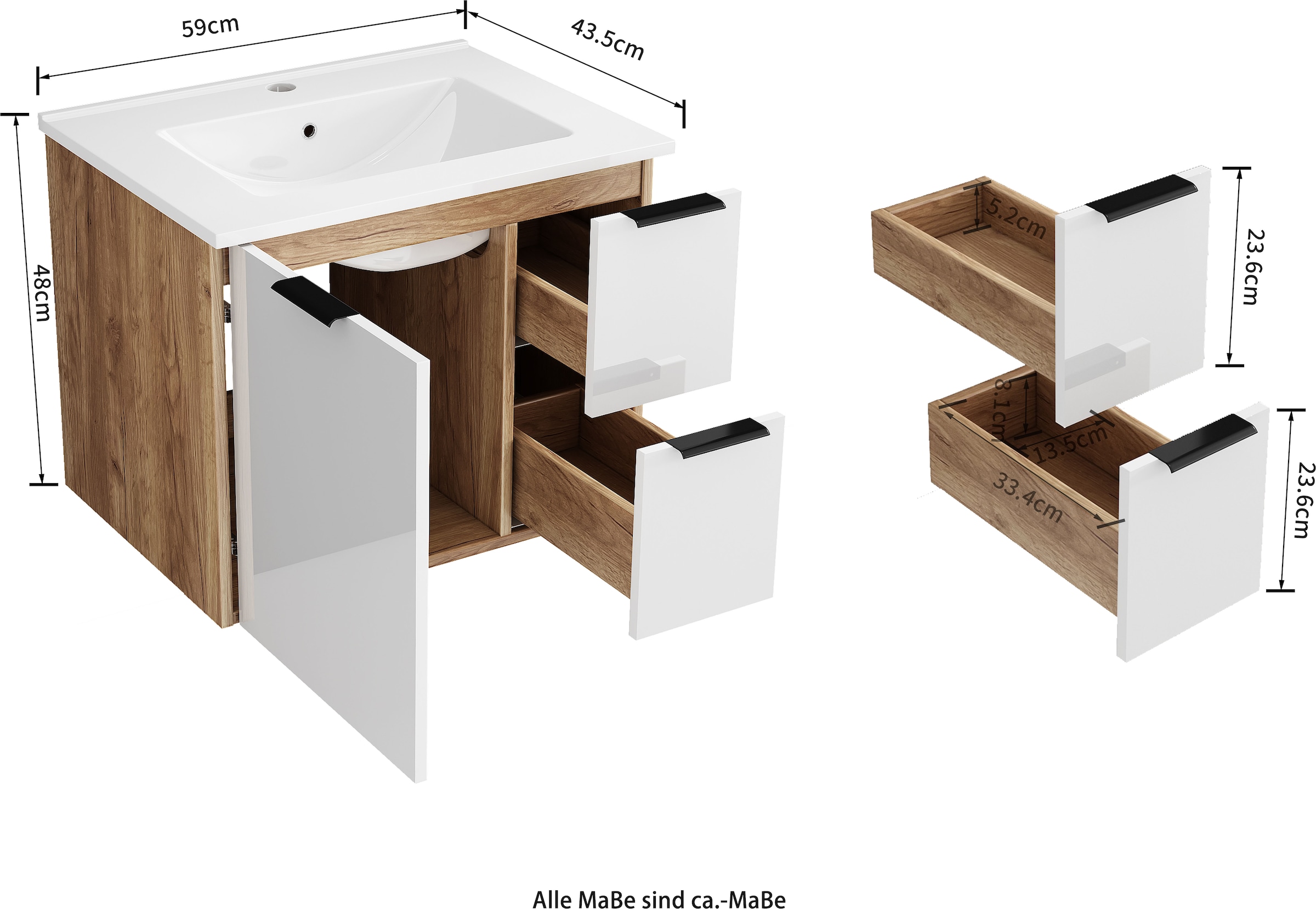 OTTO home Waschtisch »Picante« inkl. Keramikbecken, 60 und 80 cm, 1Tür + 2 Schubladen, wandhängend