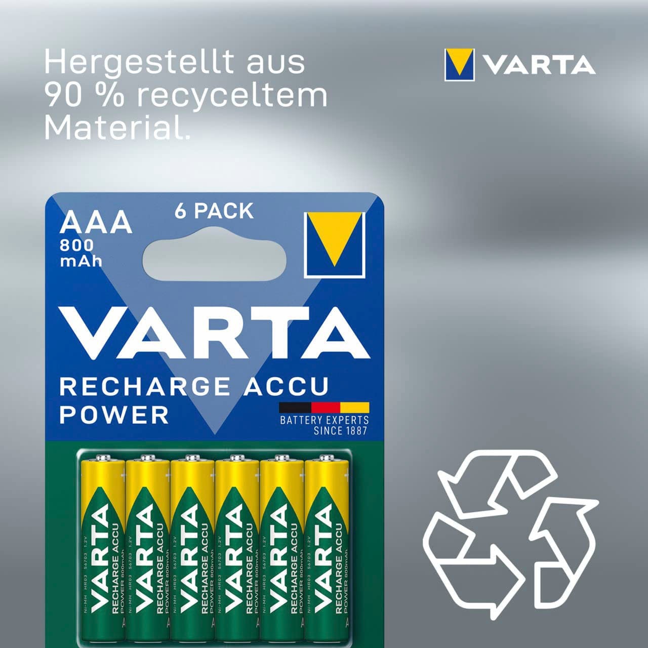 VARTA Akkupacks »Recharge Accu Recycled AAA 800 mAh«, Micro, 800 mAh