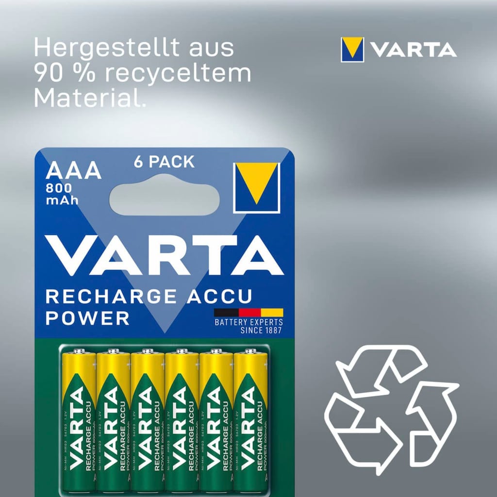 VARTA Akkupacks »Recharge Accu Recycled AAA 800 mAh«, Micro, 800 mAh
