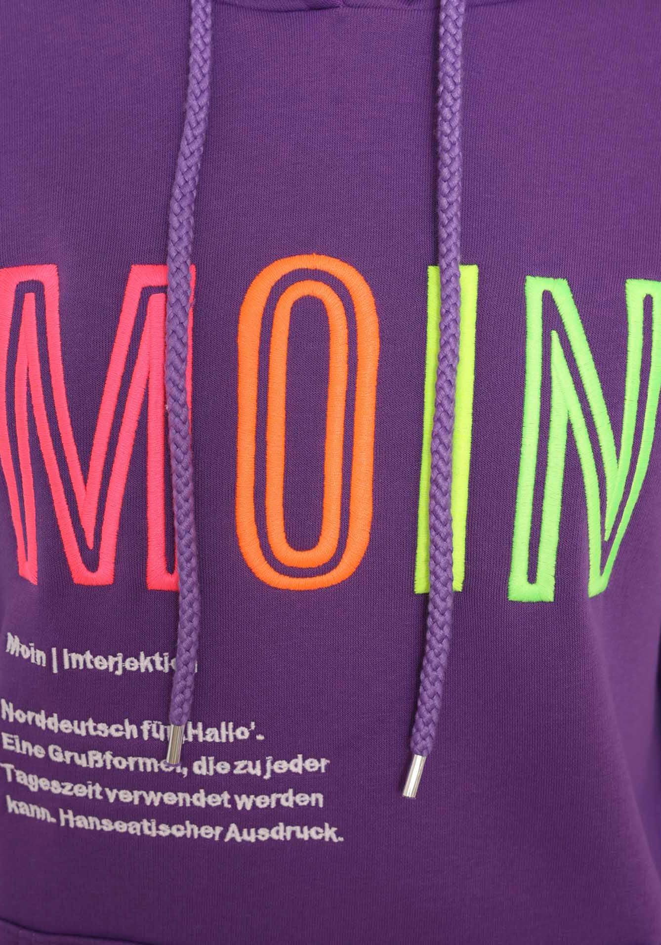 Zwillingsherz Sweatshirt, mit aufgesticktem â€žMoinâ€œ-Schriftzug in Neonfarben