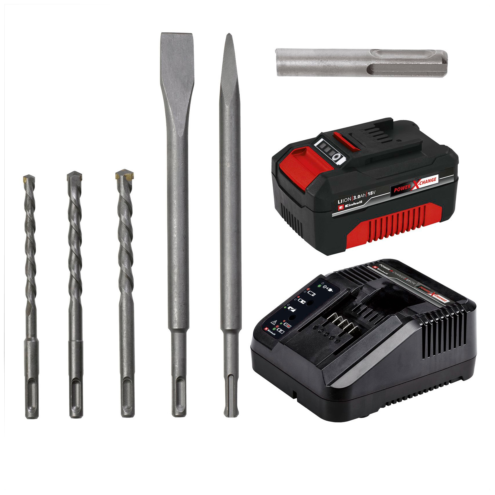 Einhell Akku-Bohrhammer »HEROCCO Kit +5«, Inkl. Akku 18V/3Ah, Ladegerät, Bit- Adapter, Bohrer, Meißel