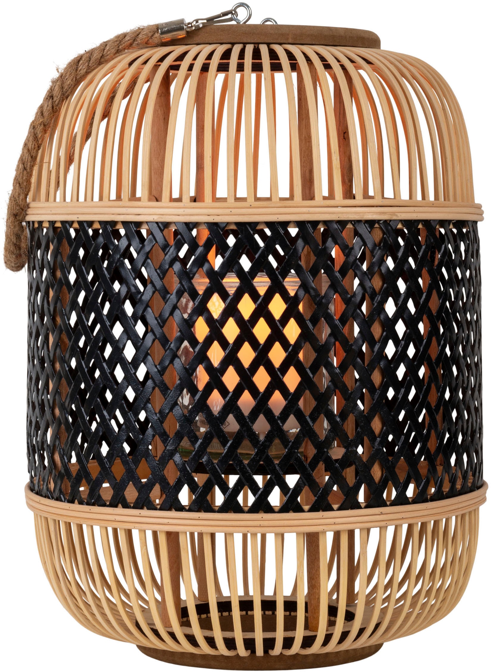 näve LED Dekolicht »Korbinian«, 1 flammig, Rattankorb natur/schwarz mit Griff inkl. Solarkerze mit Flammeneffekt