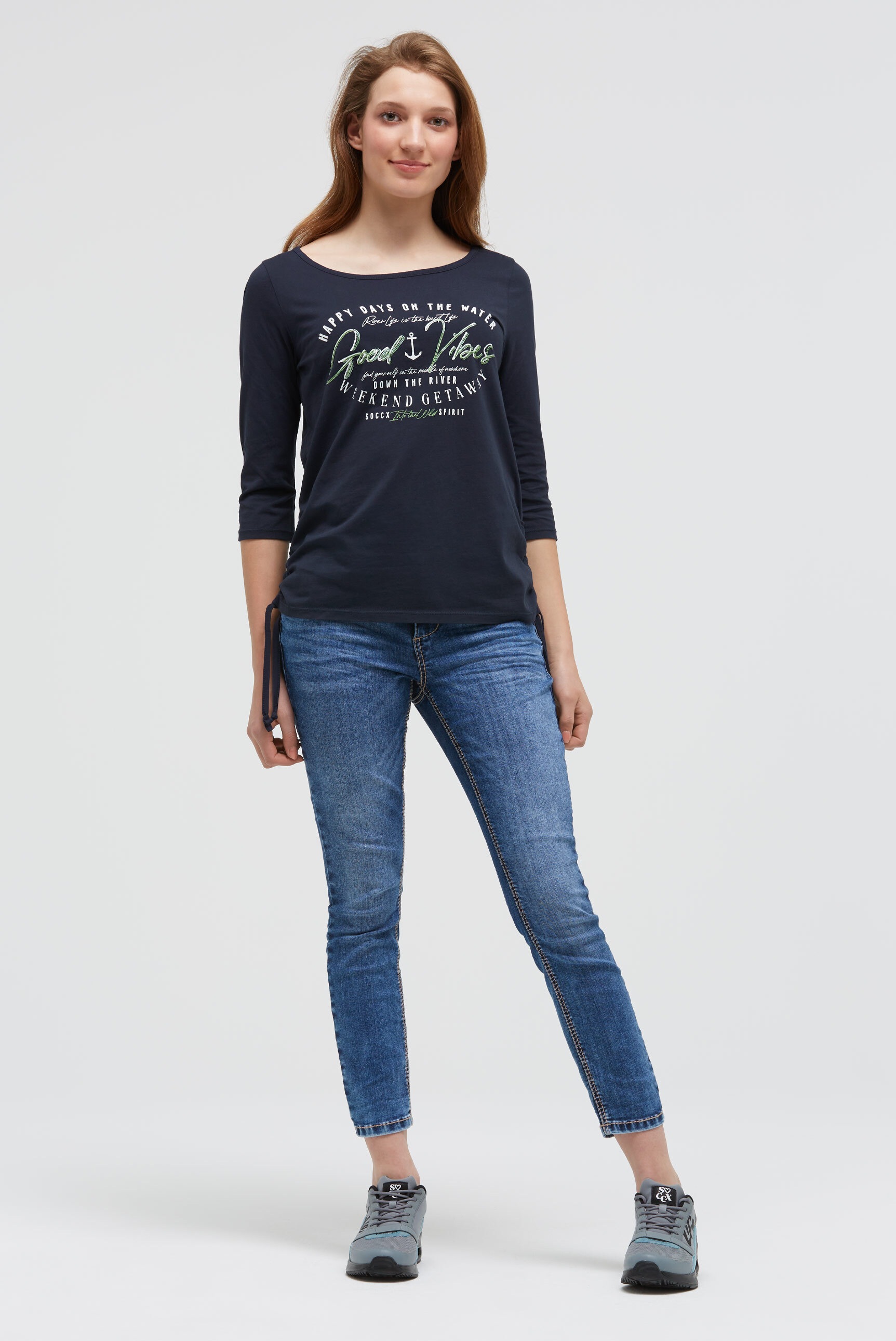 SOCCX 3/4-Arm-Shirt mit Bindeband am Saum