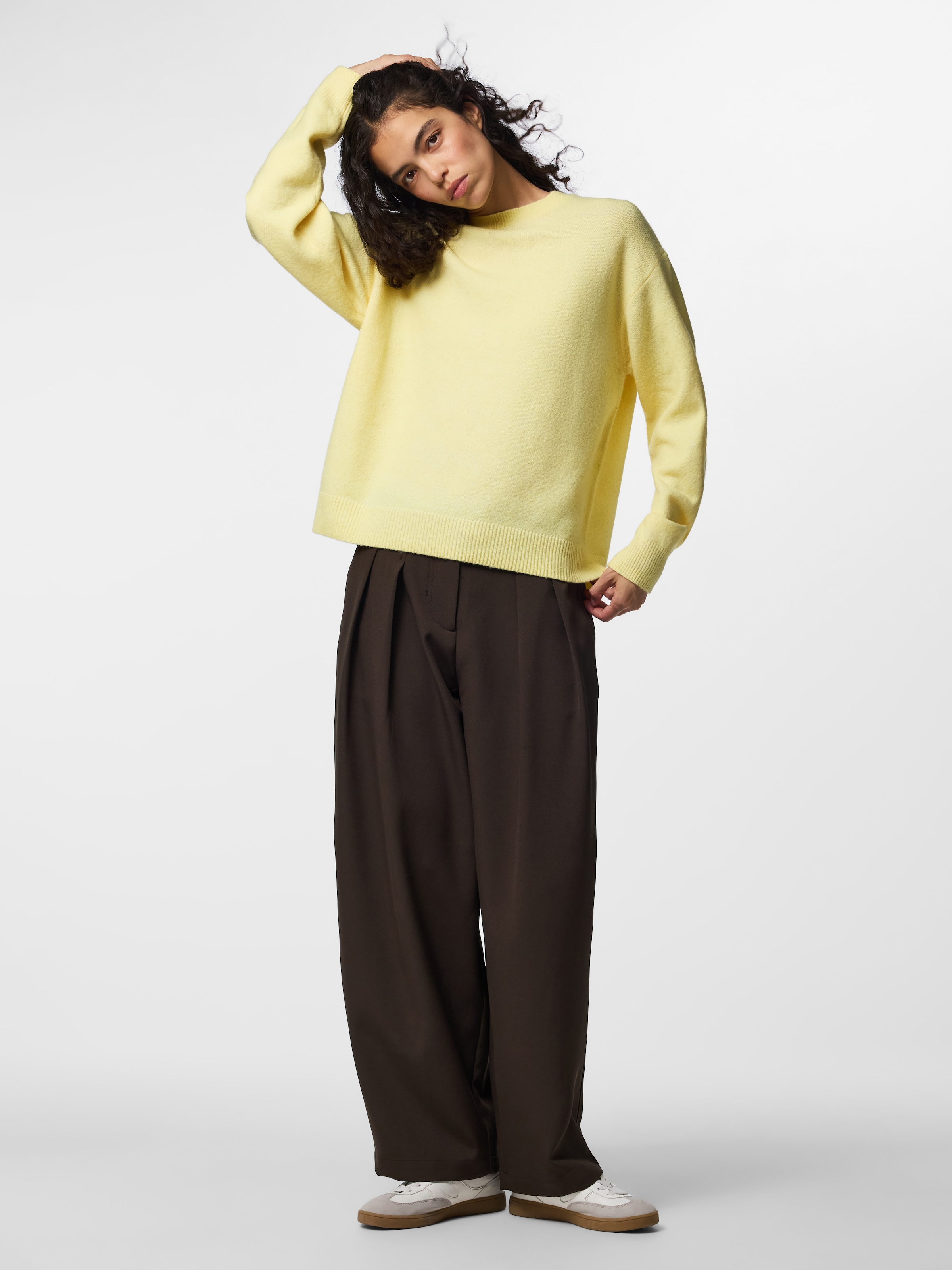 pieces Rundhalspullover »PCSALLY LS O-NECK KNIT NOOS BC« Materialmix