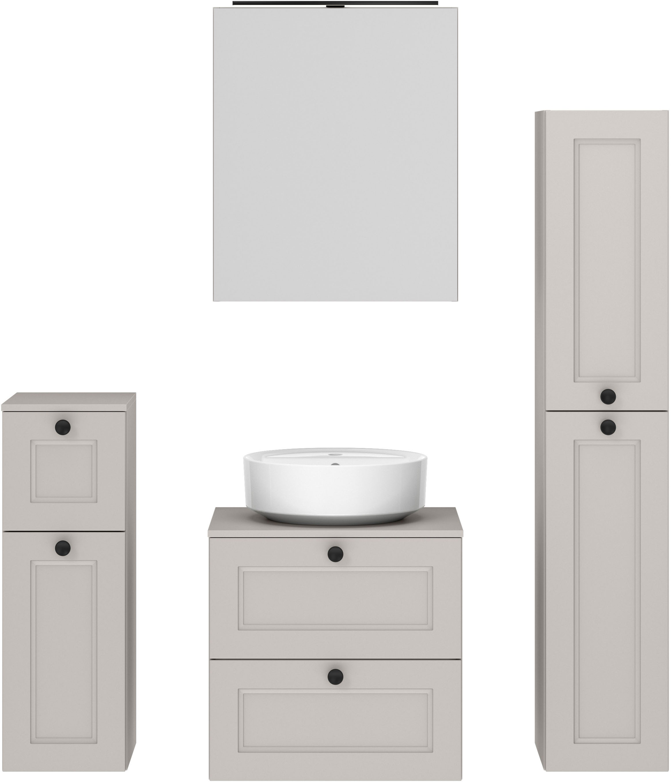 nobilia® Badmöbel-Set »Cascada« Set, inkl.  Aufsatzwaschbecken und Spiegelschrank mit Beleuchtung, 4 Stk. tlg.