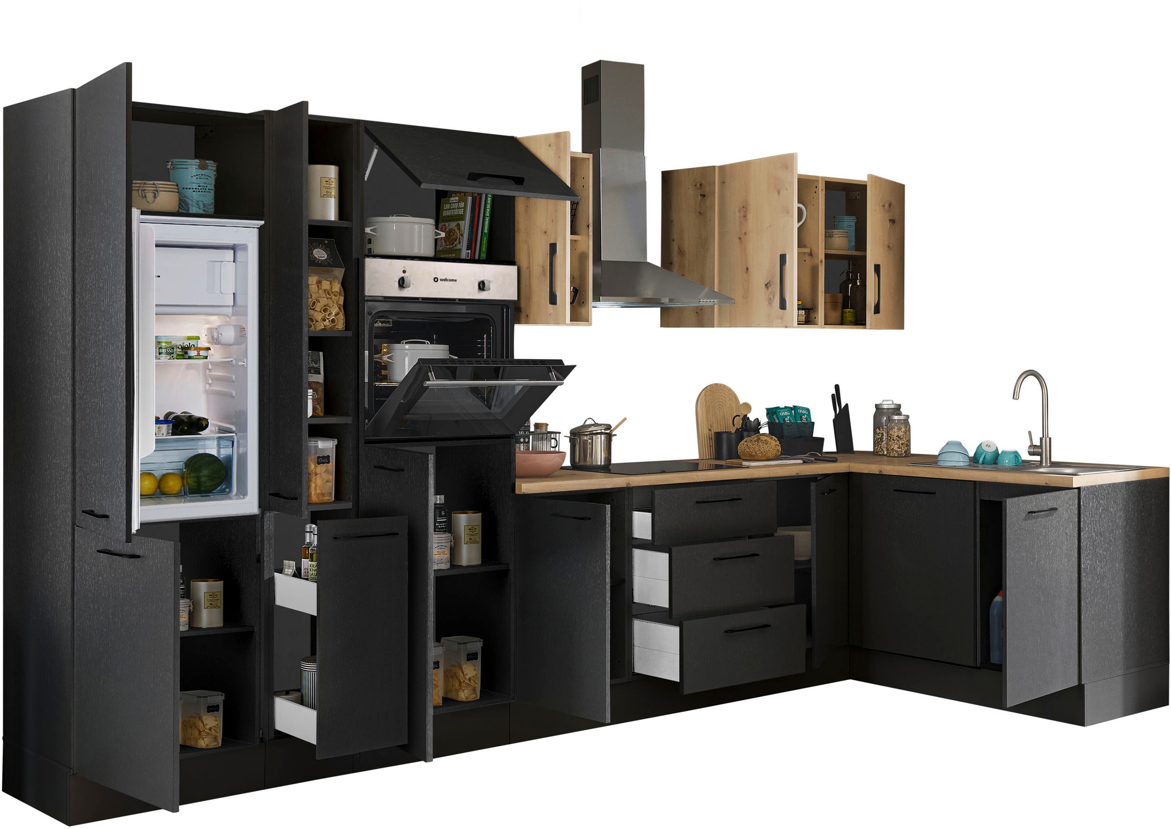 BASIC by Balculina Winkelküche »Turin«, Stellbreite 370x175 cm, wahlweise mit E-Geräten