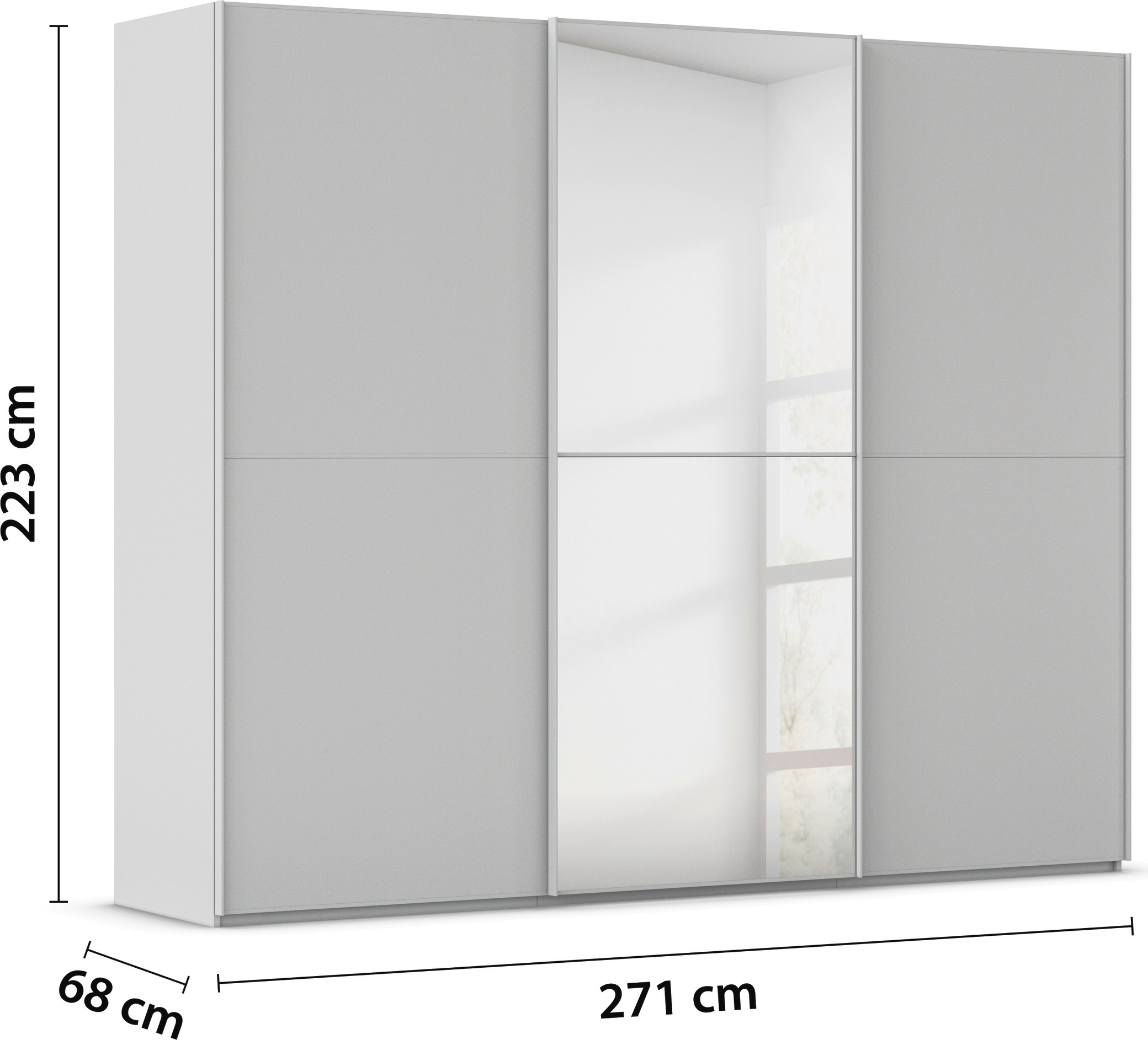 rauch Schwebetürenschrank »Kleiderschrank Schrank Garderobe Schlafzimmerschrank SCALE-DUO«, edle zweigeteilte Türen, Spiegel und 3 Zierleisten MADE IN GERMANY