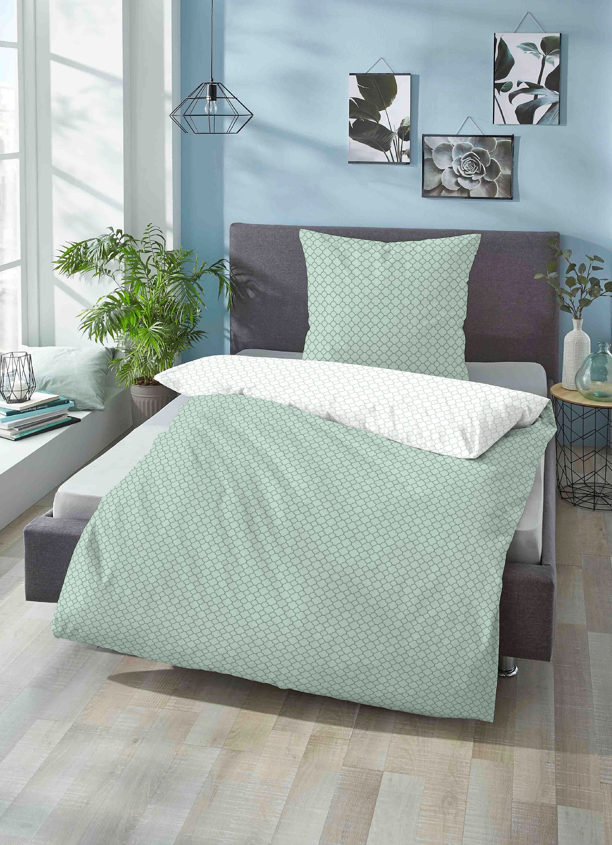 Biberna Wendebettwäsche »Combinate in Gr. 135x200, 155x220 oder 200x200 cm«, Bettwäsche aus Baumwolle, zeitlose Bettwäsche mit Wendeoptik