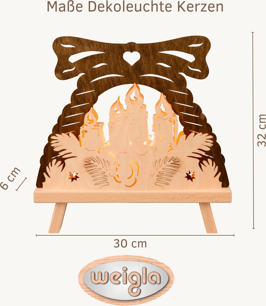 Weigla Lichterbogen »Kerzen, Dekolampe, NATUR-BRAUN,«, Erzgebirge garantiert, Weihnachtsdeko Innen, Weihnachtsbeleuchtung