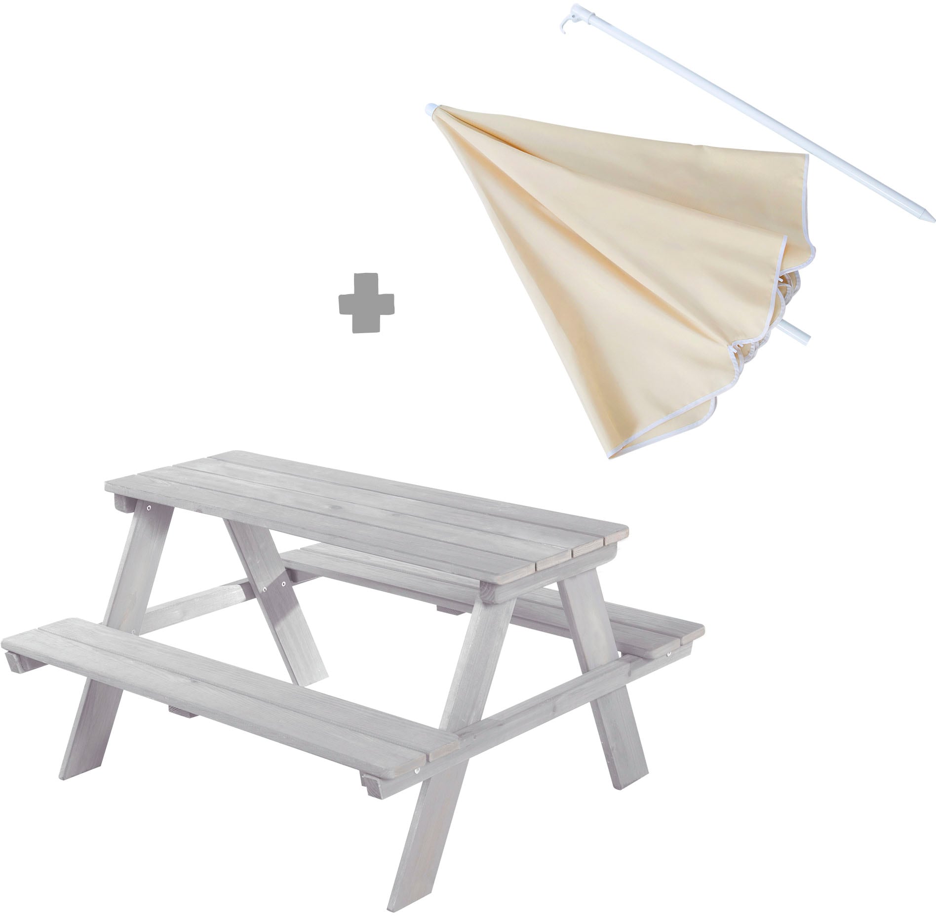 roba® Garten-Kindersitzgruppe »Picknick for 4 Outdoor +«, (Set, 2 tlg.), grau, mit Sonnenschirm