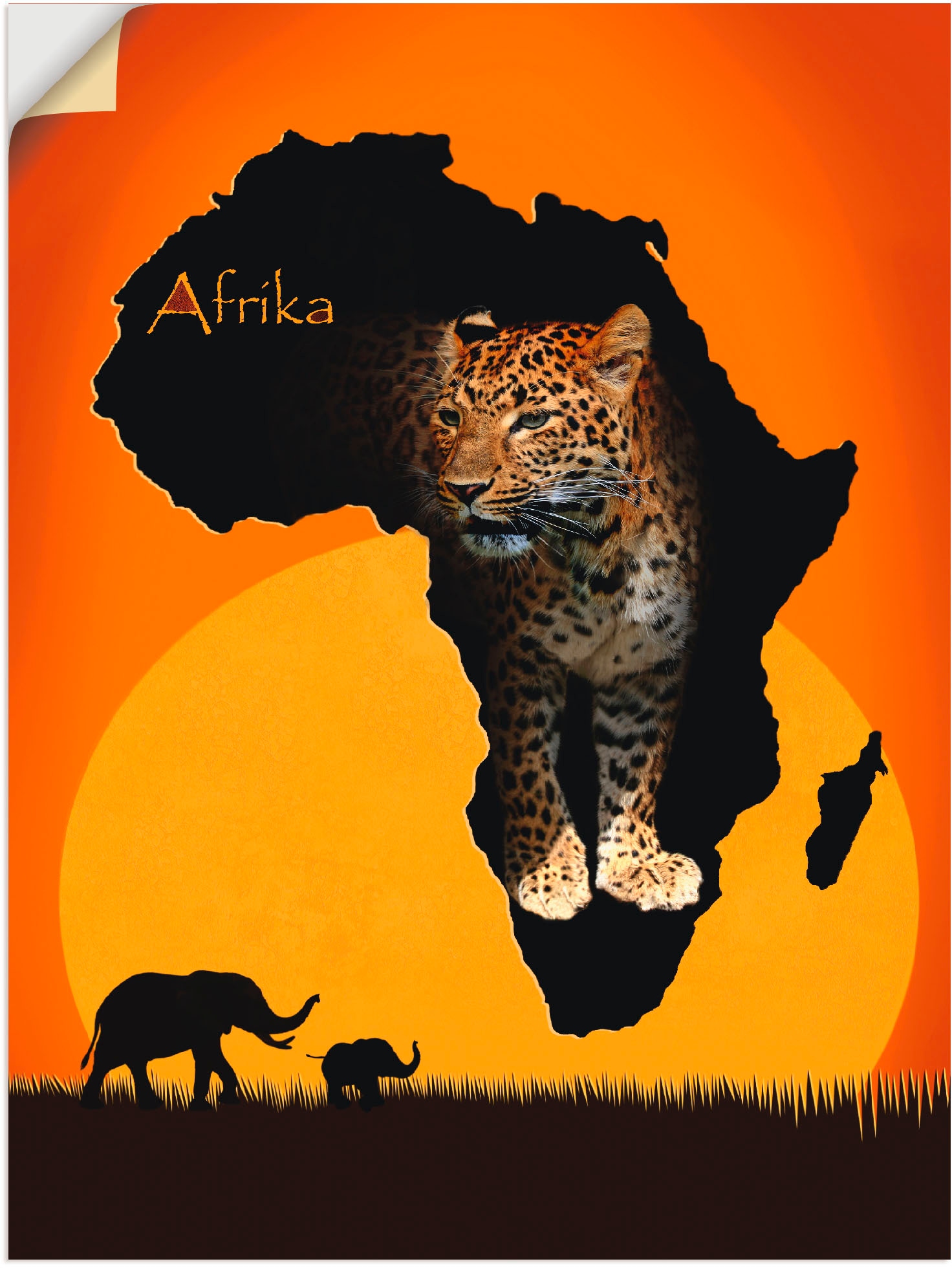 Artland Wandbild "Afrika der schwarze Kontinent", Wildtiere, (1 St.), als L günstig online kaufen