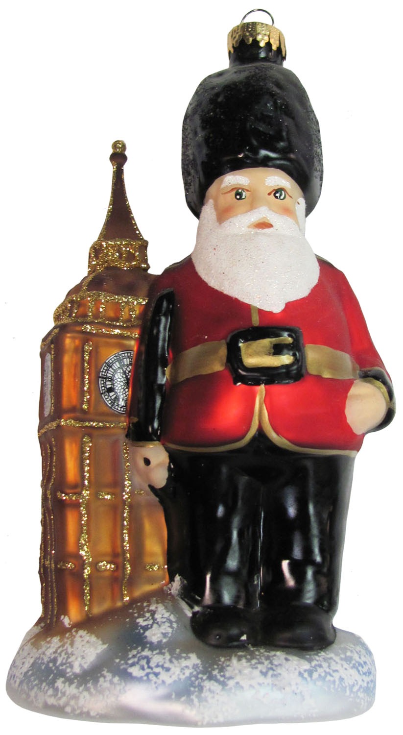 Krebs Glas Lauscha Weihnachtsbaumkugel "Britischer Kings Guard Weihnachtsmann" London Souvenir