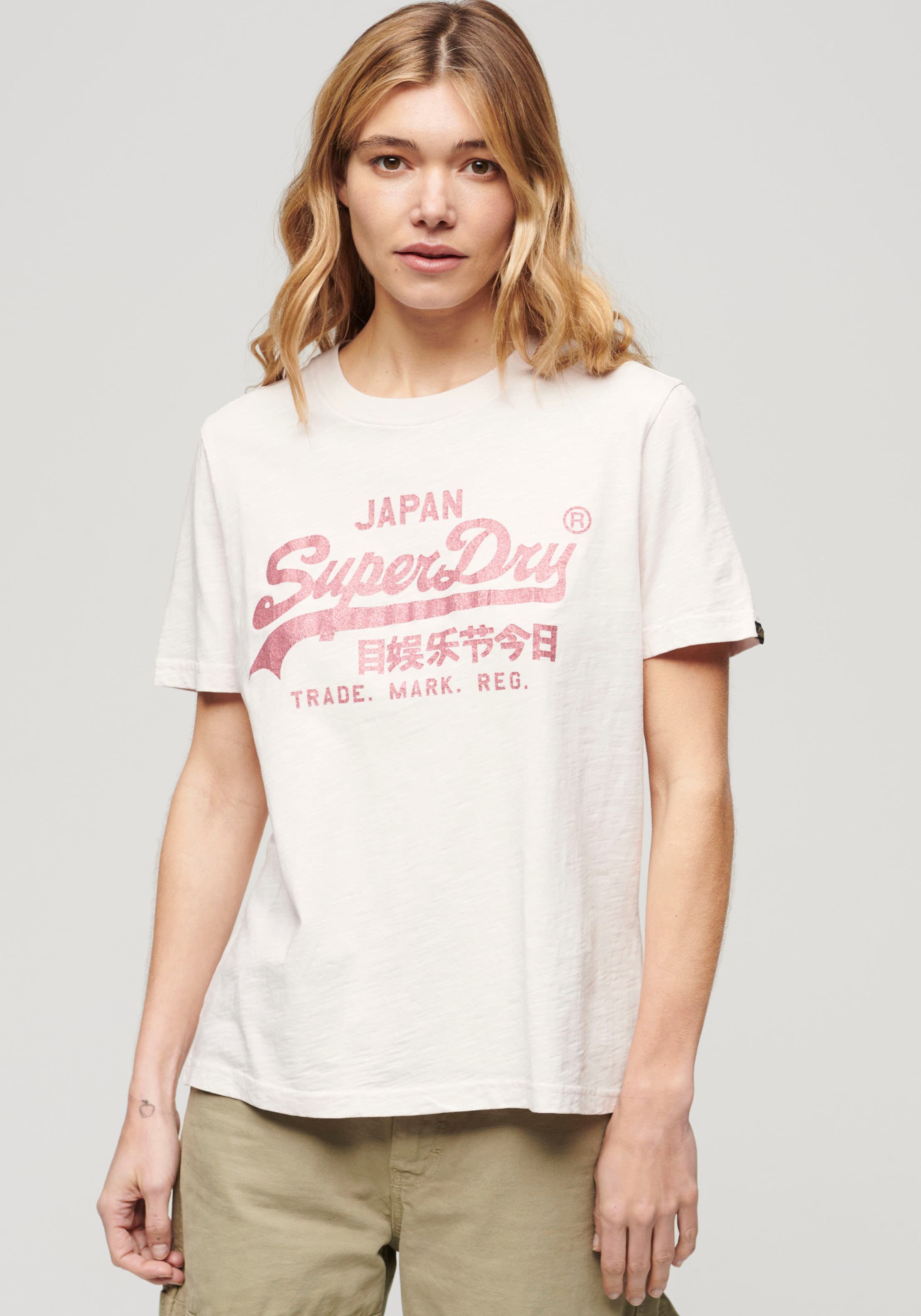 Superdry T-Shirt »METALLIC VL RELAXED T SHIRT«, Print-Shirt mit glitzerndem Logo-Druck