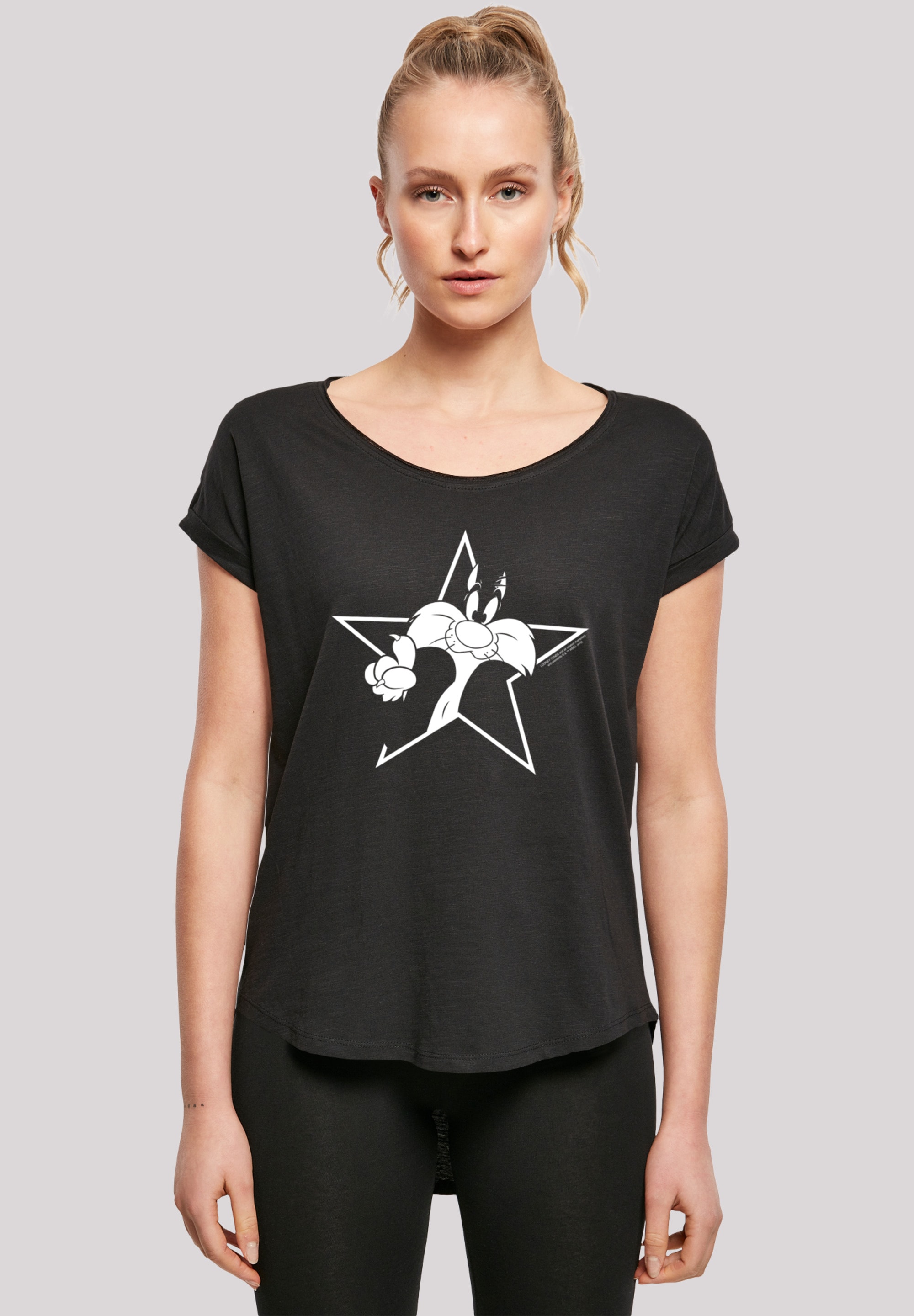 F4NT4STIC T-Shirt »Looney Tunes Sylvester Cartoon Stern«, Damen,Premium Merch,Lang,Longshirt,Bedruckt