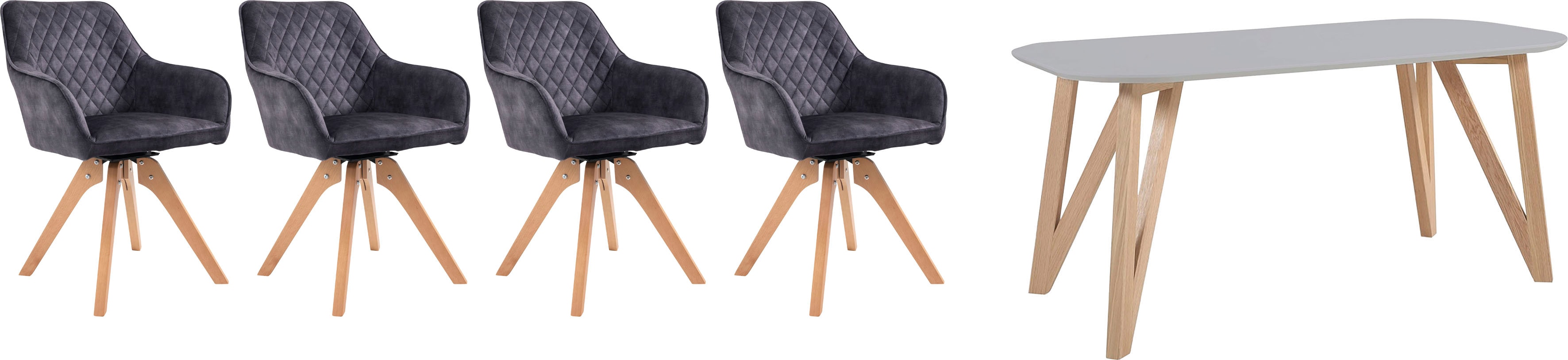 Essgruppe SALESFEVER, weiß, MDF, Massivholz, Polyester, Sitzmöbel-Sets, "Elegante Sitzgruppe", 5-teiliges Set: Samtverlour-Stühle und 160cm Tisch