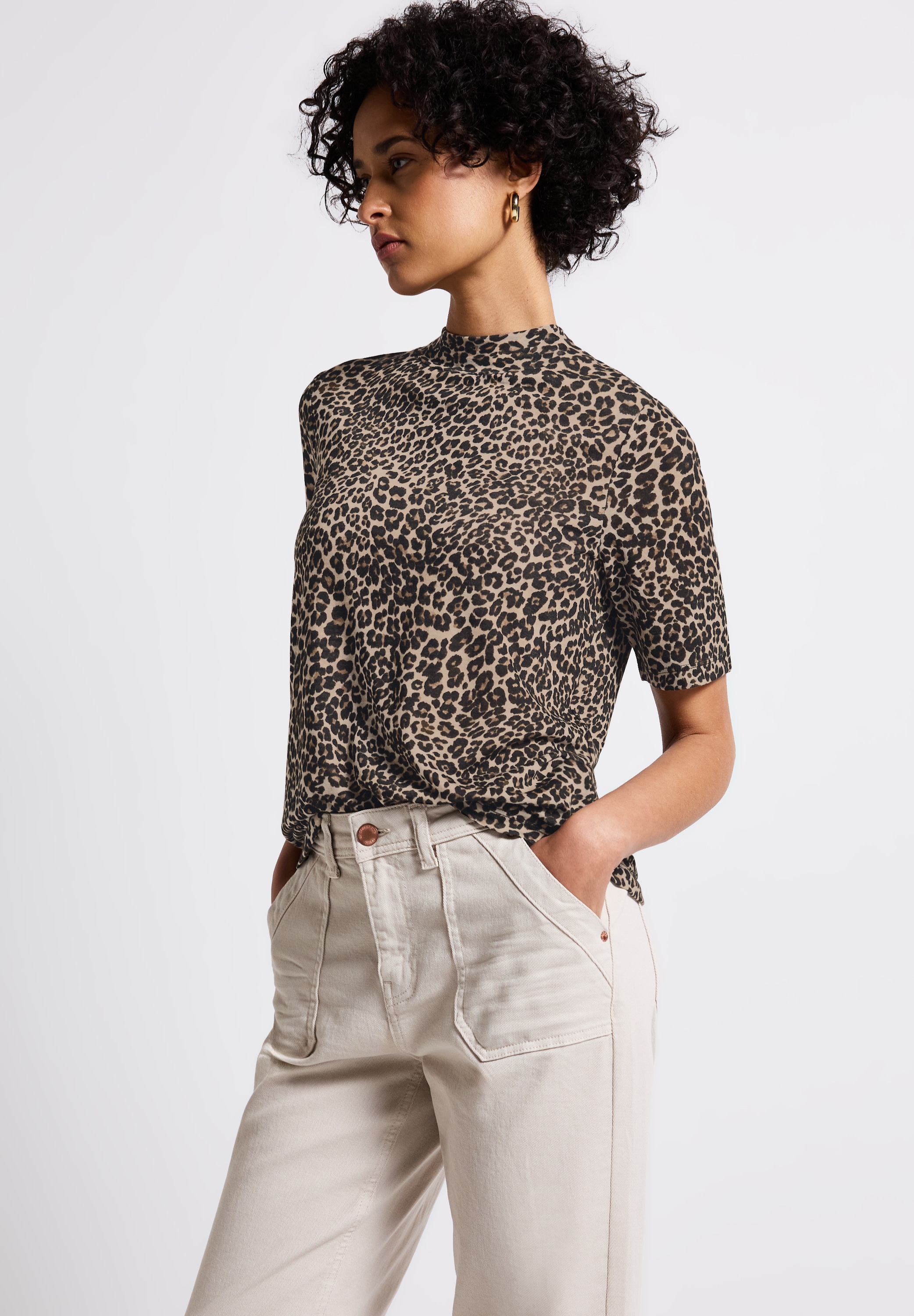 STREET ONE T-Shirt, mit Animal Print und in Leinen-Optik günstig online kaufen