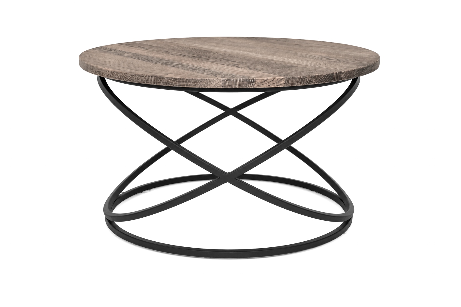 OTTO home Couchtisch »Lugano, Wohnzimmertisch, Sofatisch, Beistelltisch, Kaffeetisch« Runder Tisch (Ø70) aus Wildeiche Natur/Smoke, Metallgestell