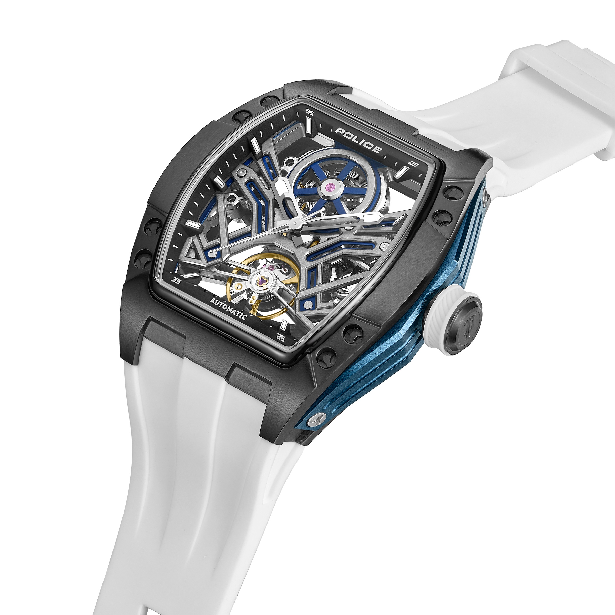 Police Automatikuhr »Tampa« Armbanduhr, Herrenuhr, Mechanische Uhr, Silikonarmband, analog