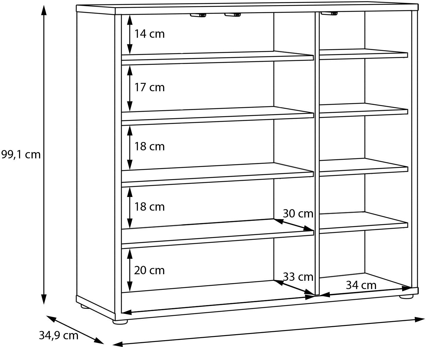 FORTE Schuhschrank »Alice Springs, Schuhschrank, Platz für 20 Paar Schuhe, 3 Türen« B/H/T 109,2/99,1/34,9 cm,  Stauraumschrank, Mehrzweckschrank, grifflose Front, Push to open