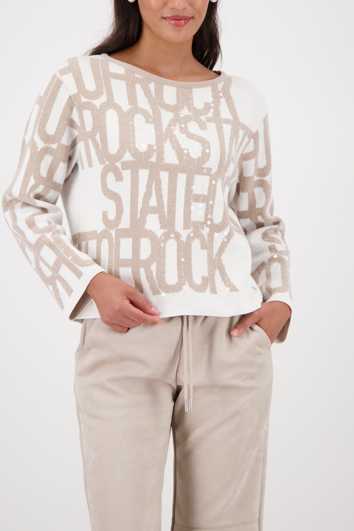 Monari Strickpullover "Pullover Schrift" Regular fit mit Rundhalsausschnitt günstig online kaufen