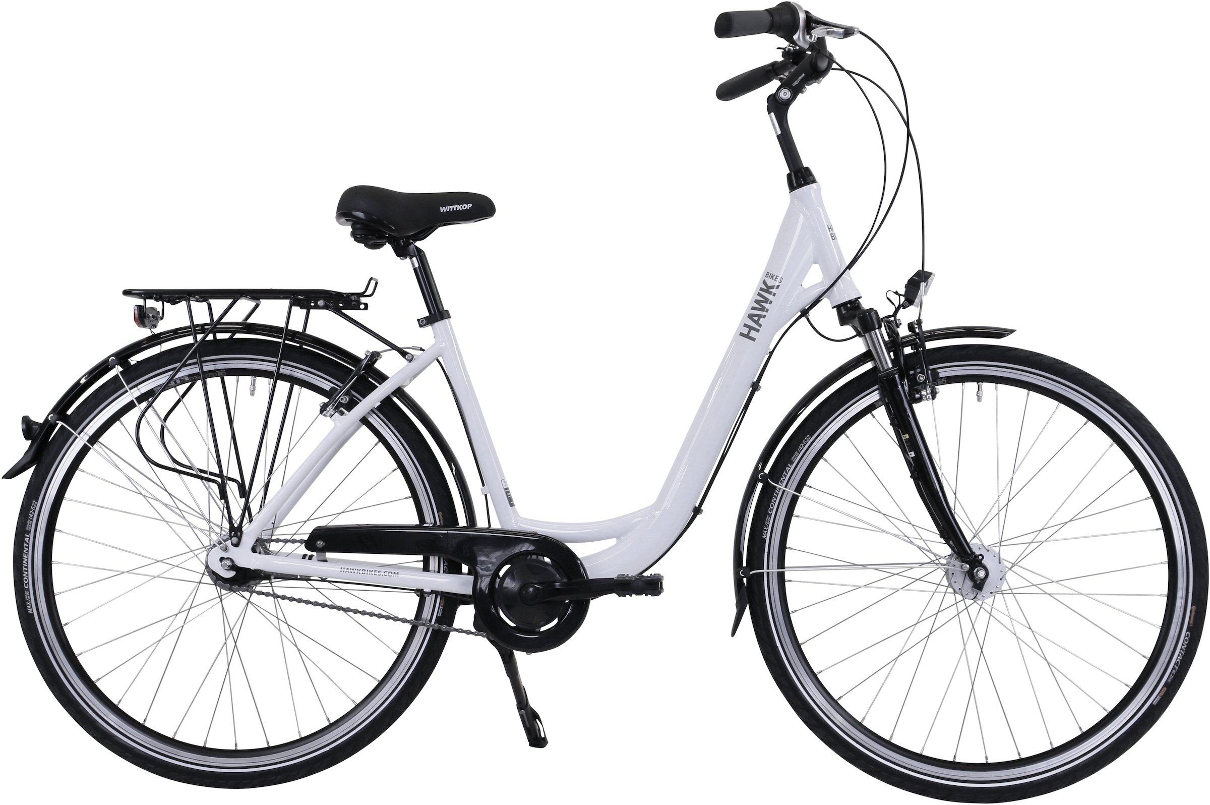 HAWK Bikes Cityrad »HAWK City Wave Deluxe White«, 7 Gang, Shimano, Nexus Schaltwerk, für Damen und Herren