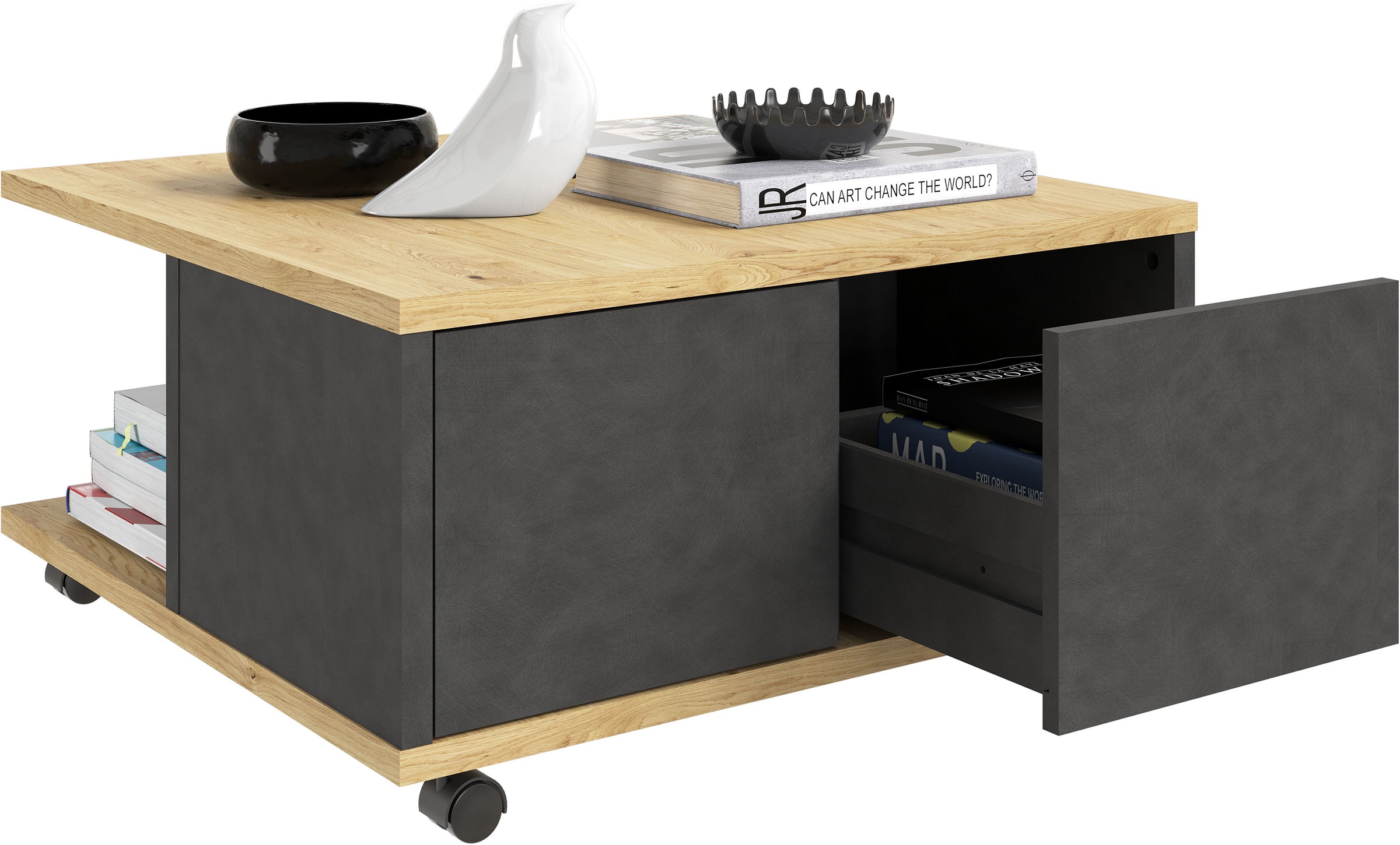 FMD Couchtisch "Twin" Schubladen als Push-to-open, viel Staur., mit Rollen, günstig online kaufen