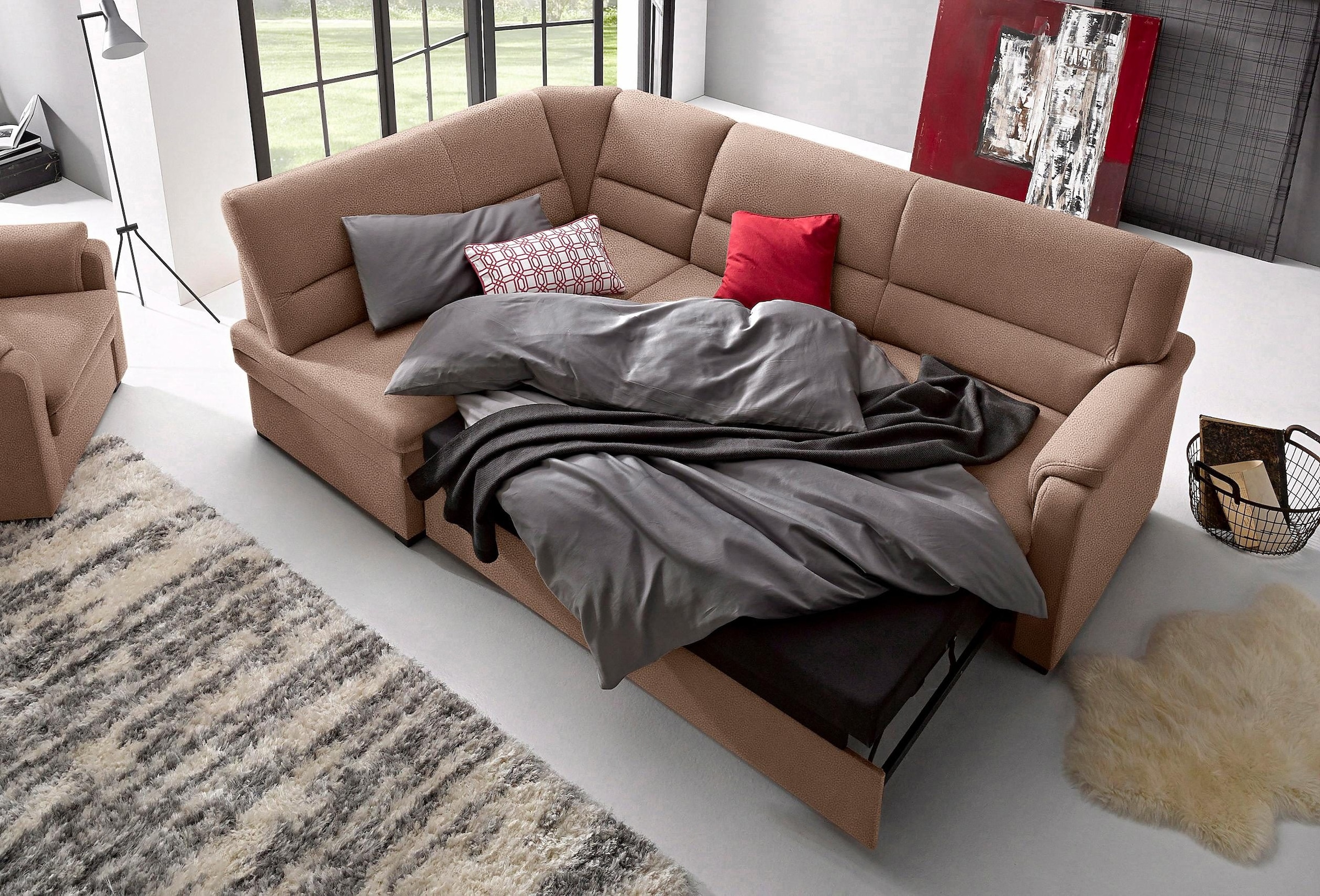 sit&more Ecksofa "Pisa L-Form", mit Federkern, wahlweise mit Bettfunktion