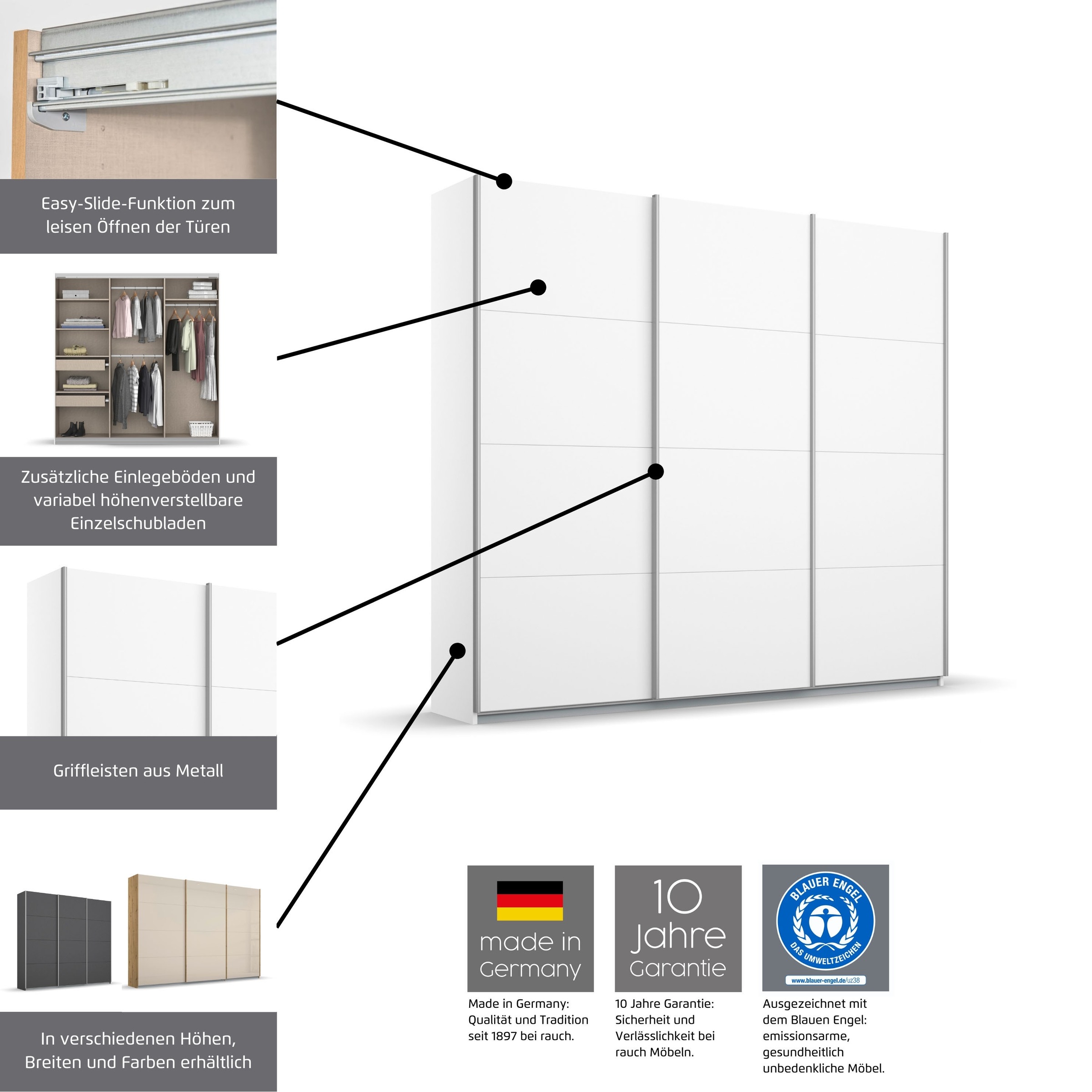 rauch Schwebetürenschrank »Kleiderschrank Schrank Garderobe BESTSELLER KOLUNA mit Spiegel«, inkl. 2 Innenschubladen sowie extra Einlegeböden MADE IN GERMANY