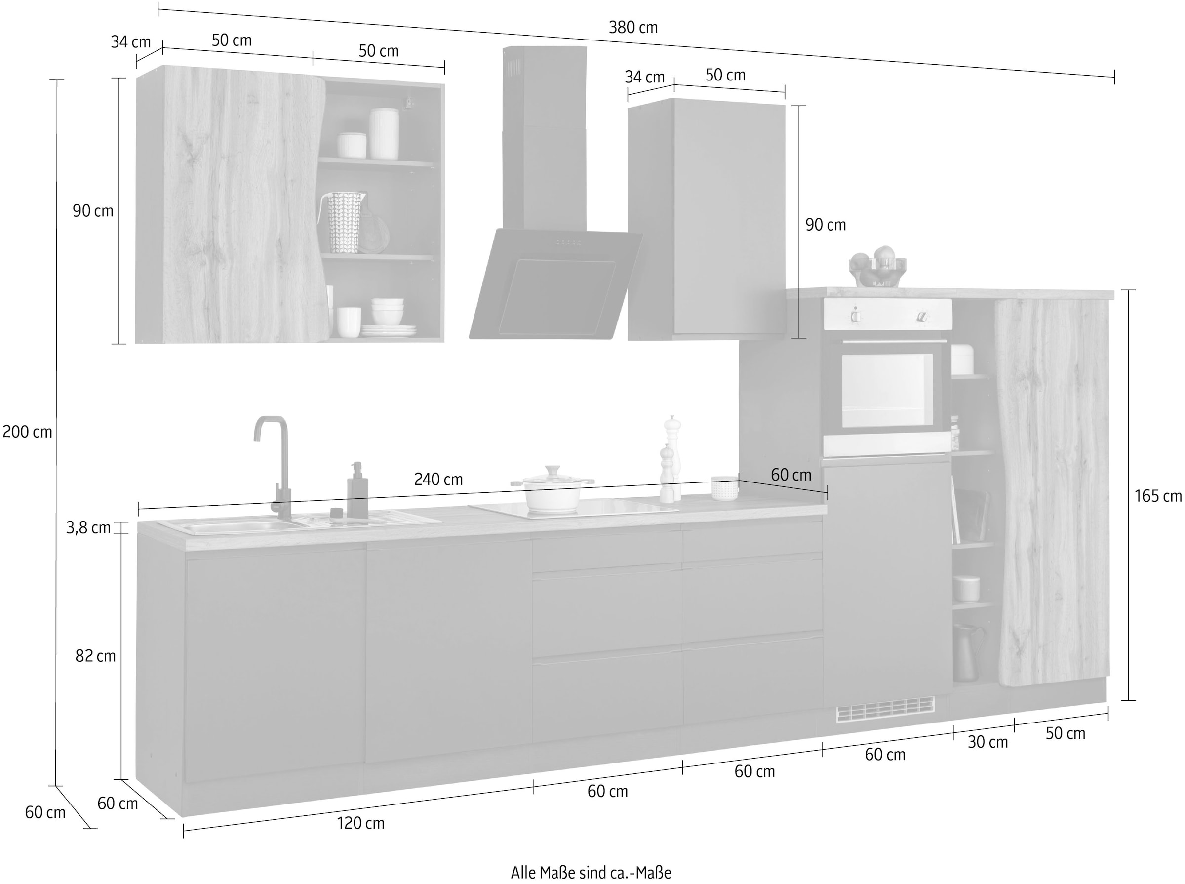 HELD MÖBEL Küche »Bruneck«, 380cm breit, ohne E-Geräte, hochwertige MDF- Fronten bestellen | BAUR