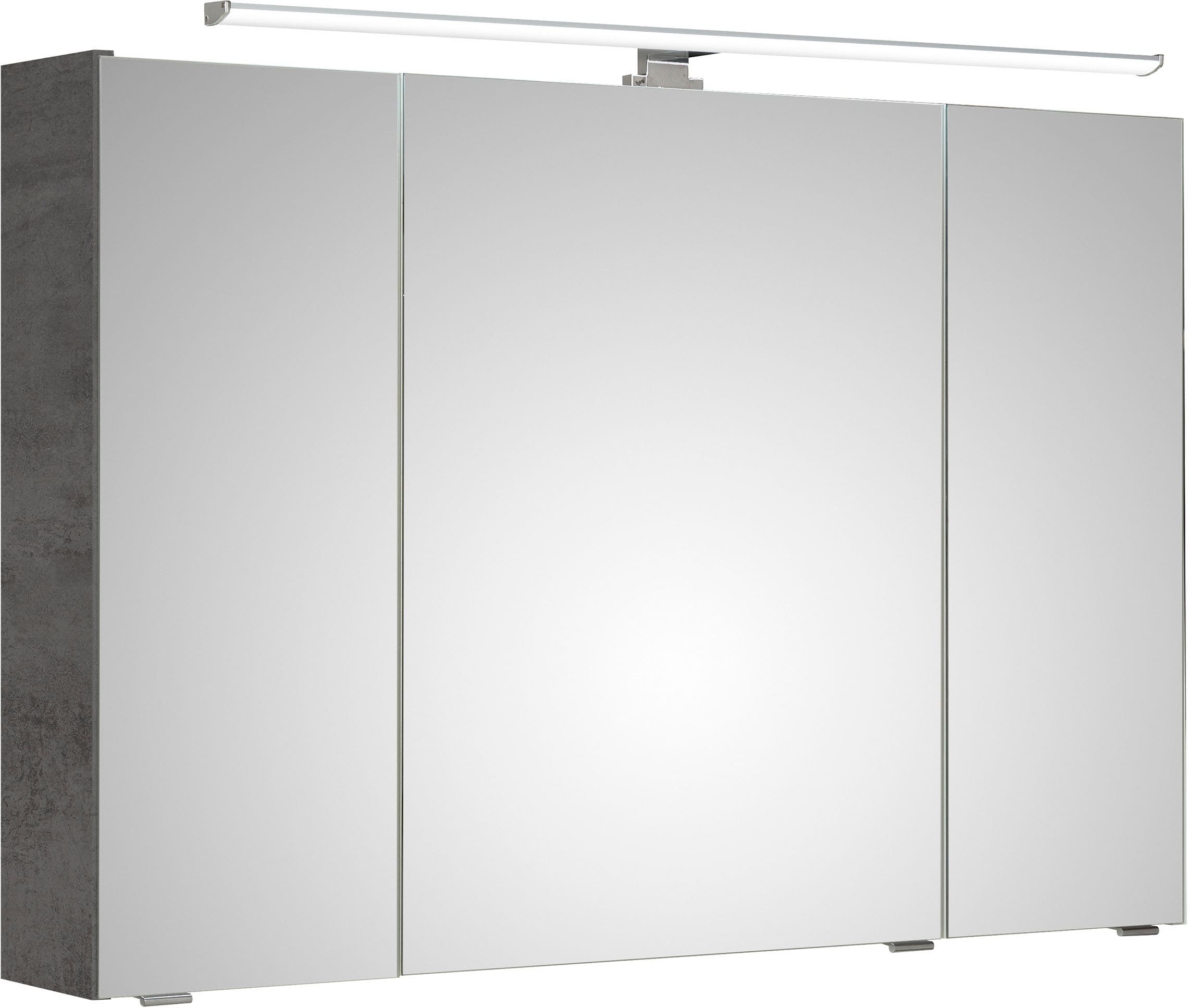 Saphir Badezimmerspiegelschrank »Quickset 945 Badschrank, 3 Spiegeltüren, 6 Einlegeböden, 105 cm breit«, inkl. LED-Beleuchtung, Türdämpfer, Schalter-/Steckdosenkombination