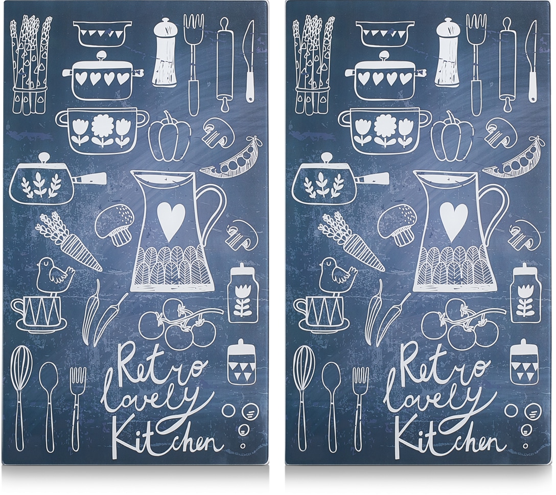 Zeller Present Schneide- und Abdeckplatte »Lovely Kitchen«, (Set, 2 tlg.), 6 rutschfesten Elastikfüßen pro Platte