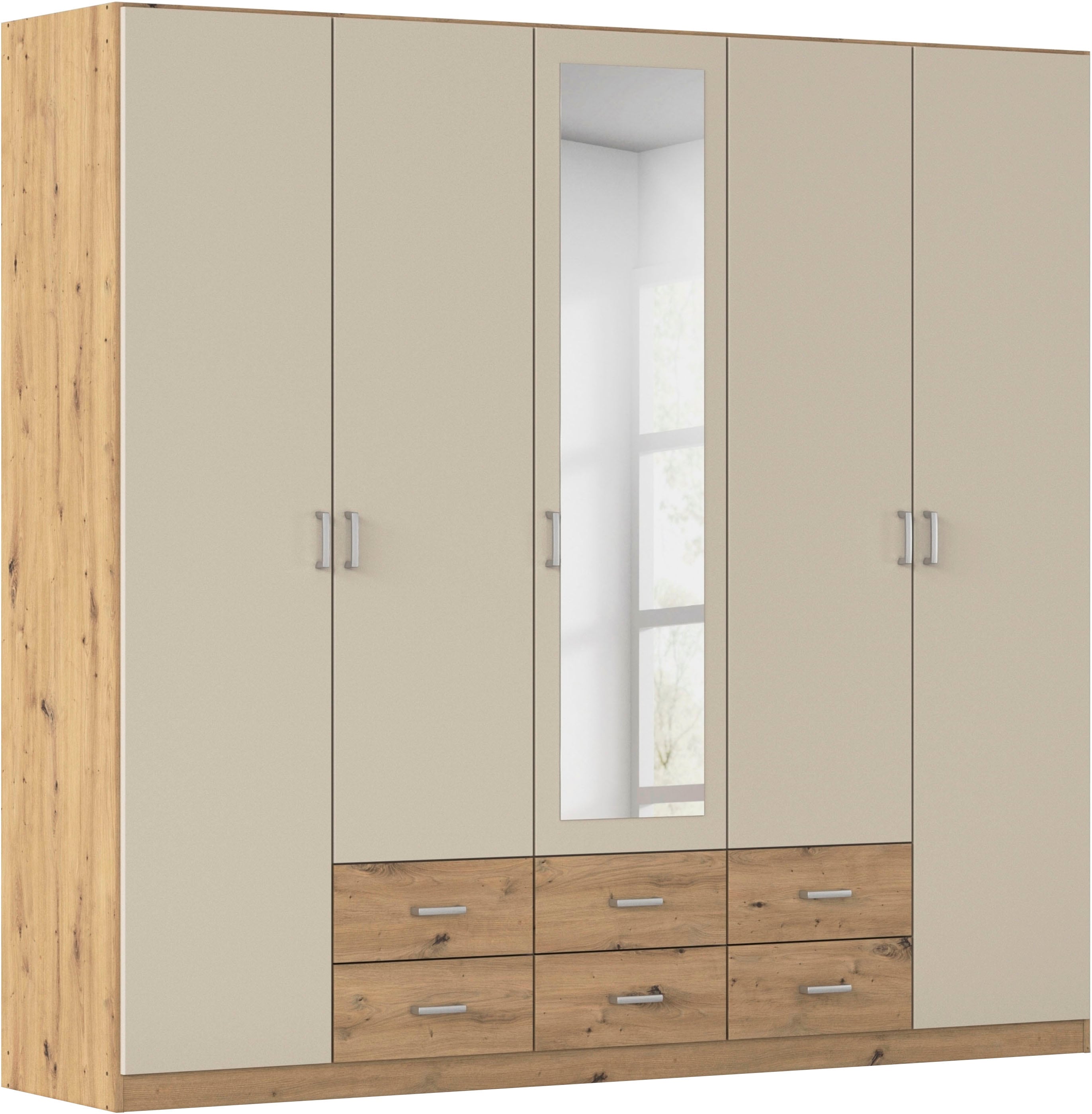 rauch Kleiderschrank "Schrank Garderobe Ankleide GAMMA Breiten 91/136/181/226/271/315/360 cm" in 3 Ausstattungen BASIC/CLASSIC/PREMIUM (inkl. SOFT-CLOSE-Funktion), verschiedene Griff-Varianten, mit Spiegel TOPSELLER MADE IN GERMANY