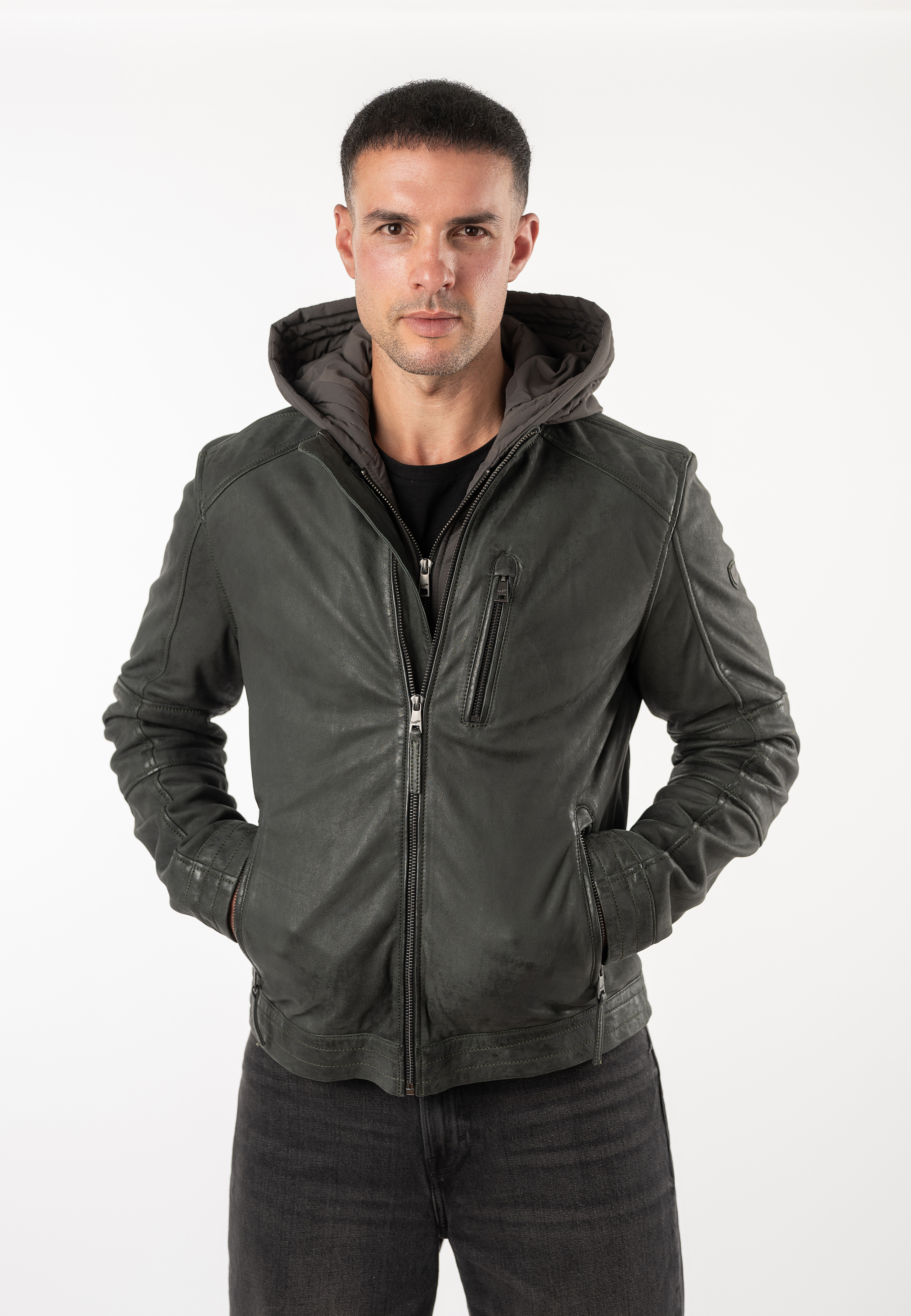 Mauritius Lederjacke "MMBjanco" mit Kapuze mit abnehmbarer Kapuze, Regular Fit