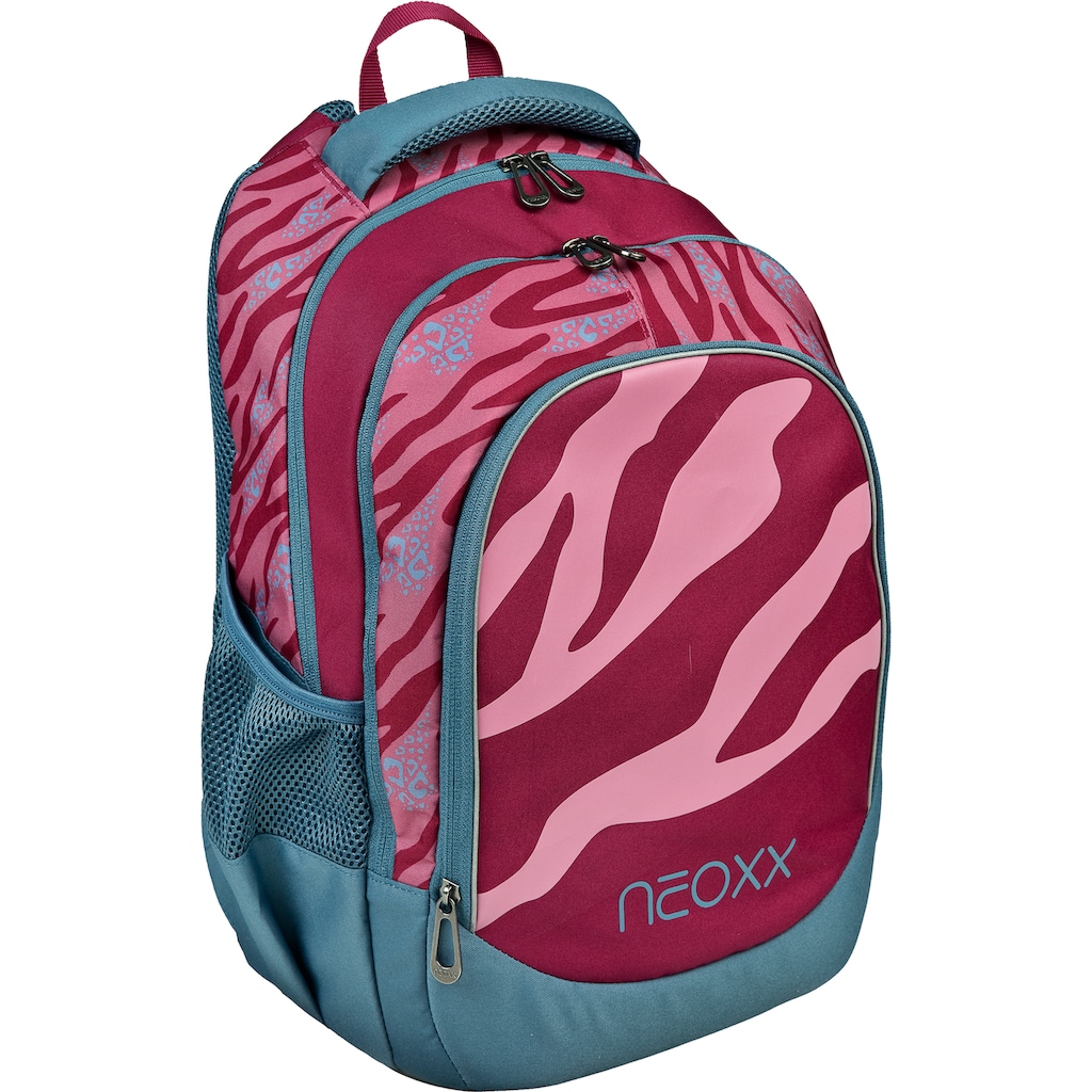 neoxx Schulrucksack »Fly, Berry Vibes«, Reflektionsnaht-Floureszierende Flächen