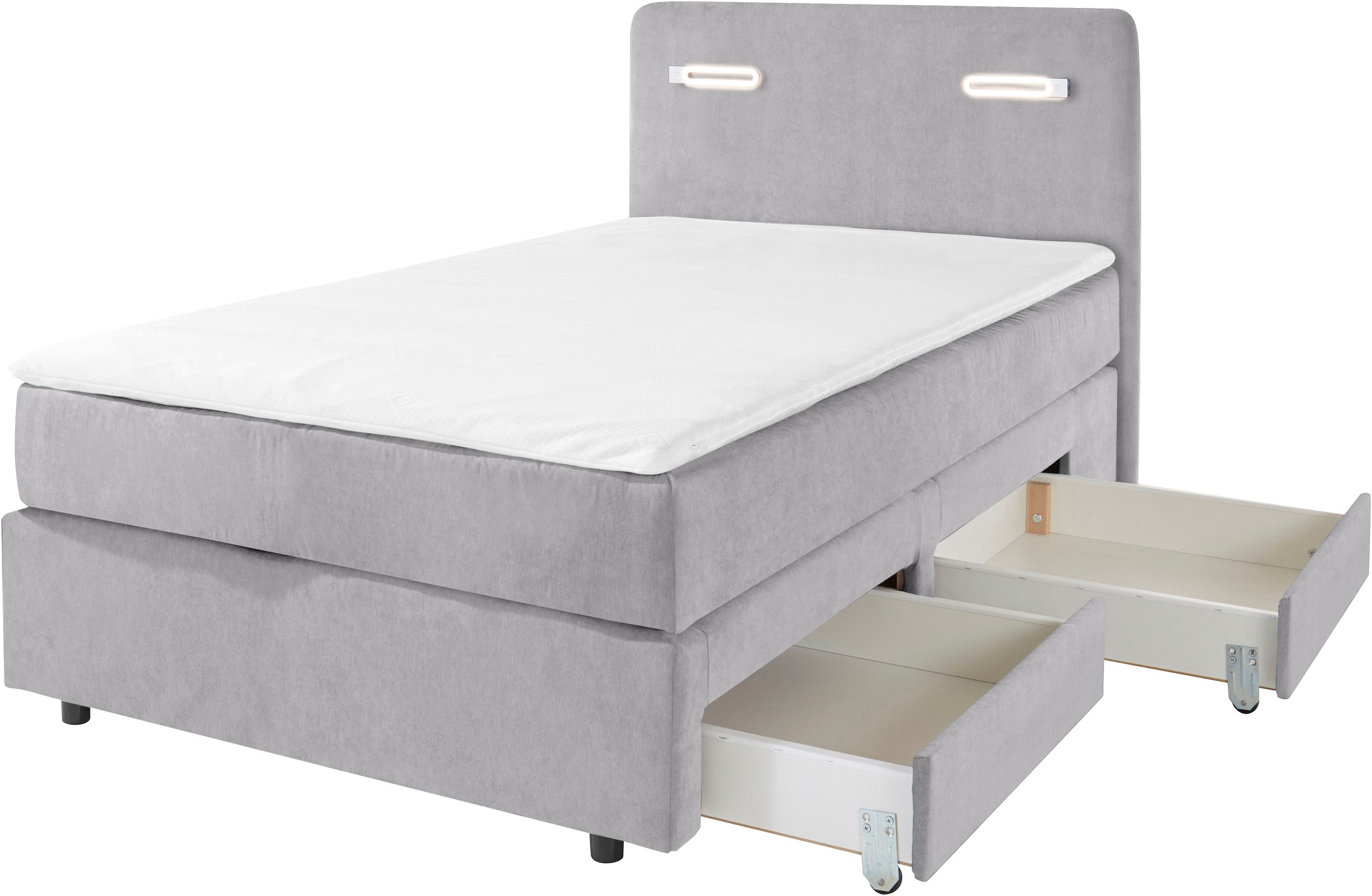 INOSIGN Boxbett »Luan«, Schubkästen, LED-Beleuchtung und Topper, in Breite 120 cm und 180 cm
