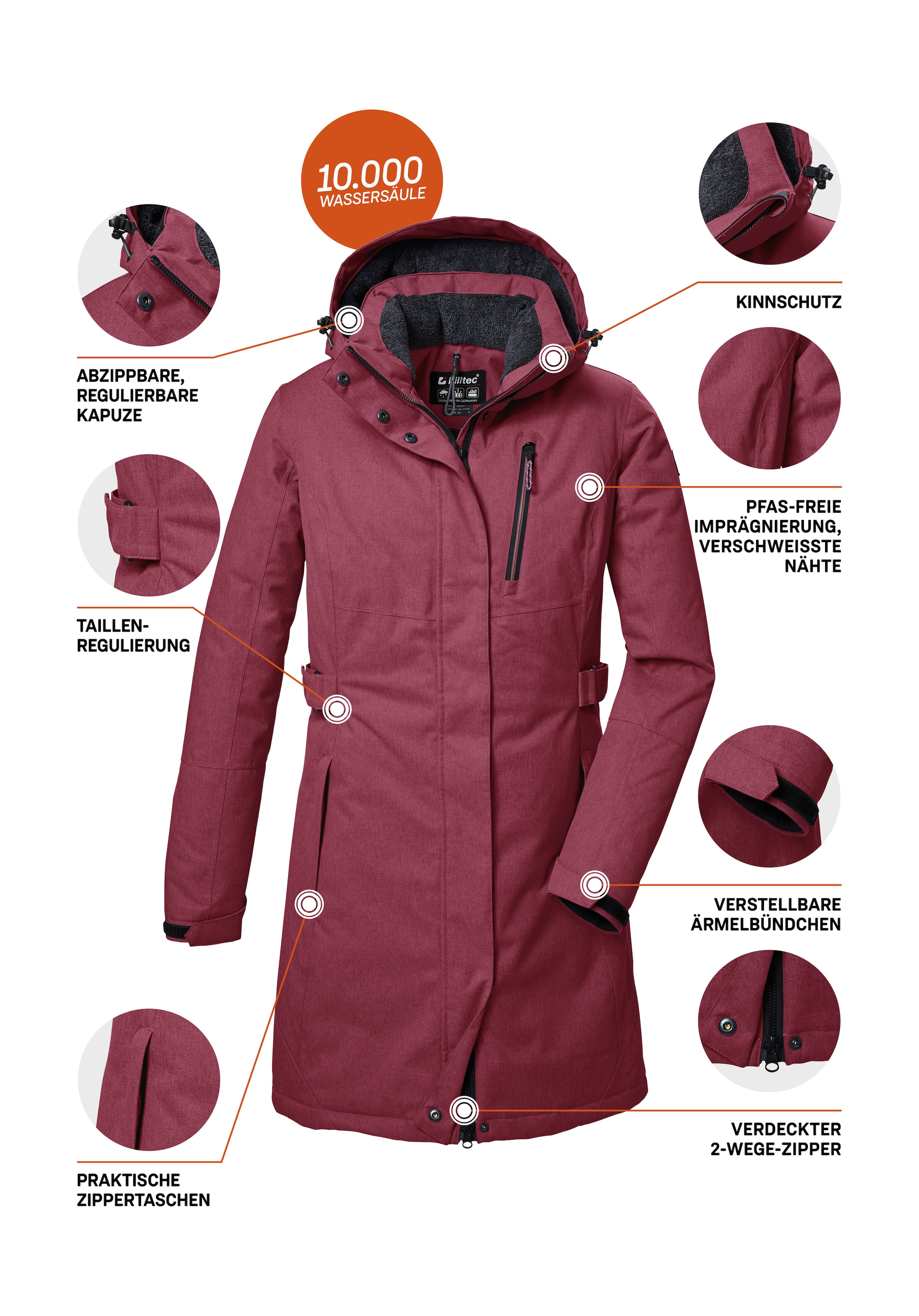 Killtec Parka »KOW 303 WMN PRK«, Wasserdichter, atmungsaktiver Damenparka mit abnehmbarer Kapuze