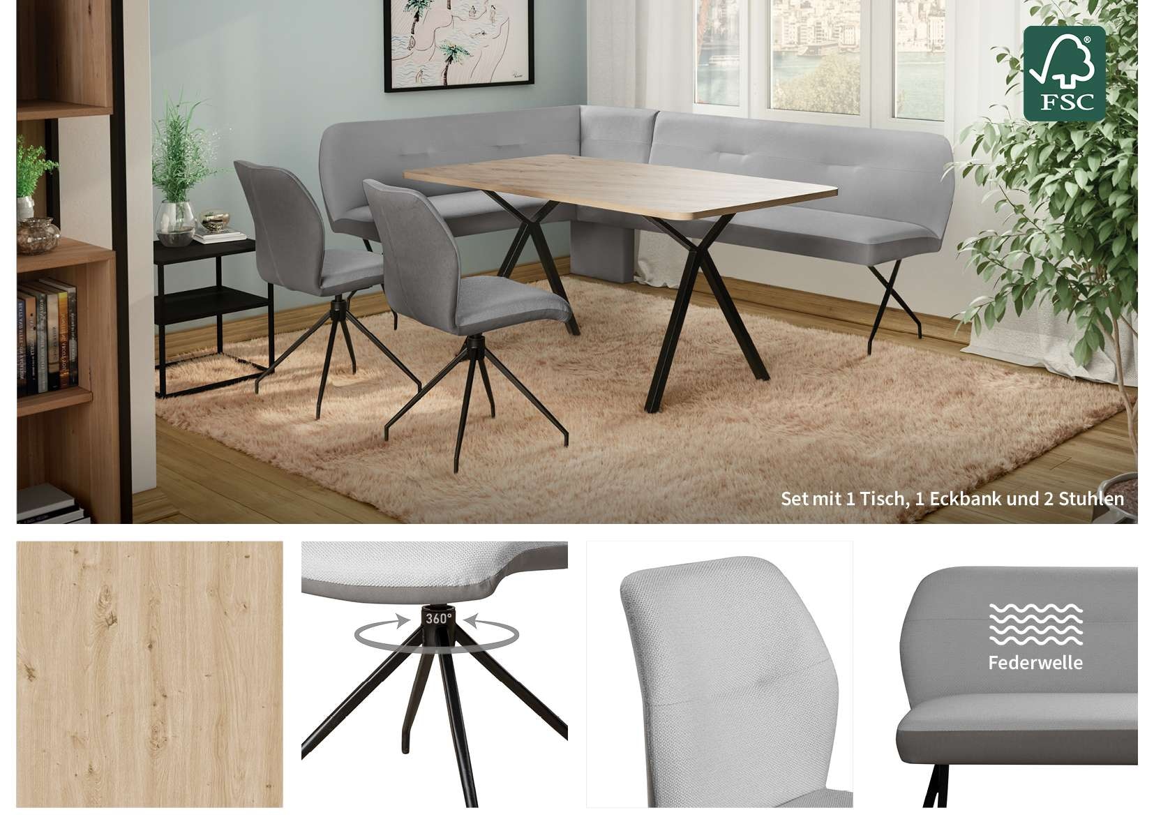 Home affaire Eckbankgruppe »Gabi Essecke, Sitzgruppe, Eckbankgruppe, Küchenbankgruppe« Set, 4tlg, 4 tlg. tlg.