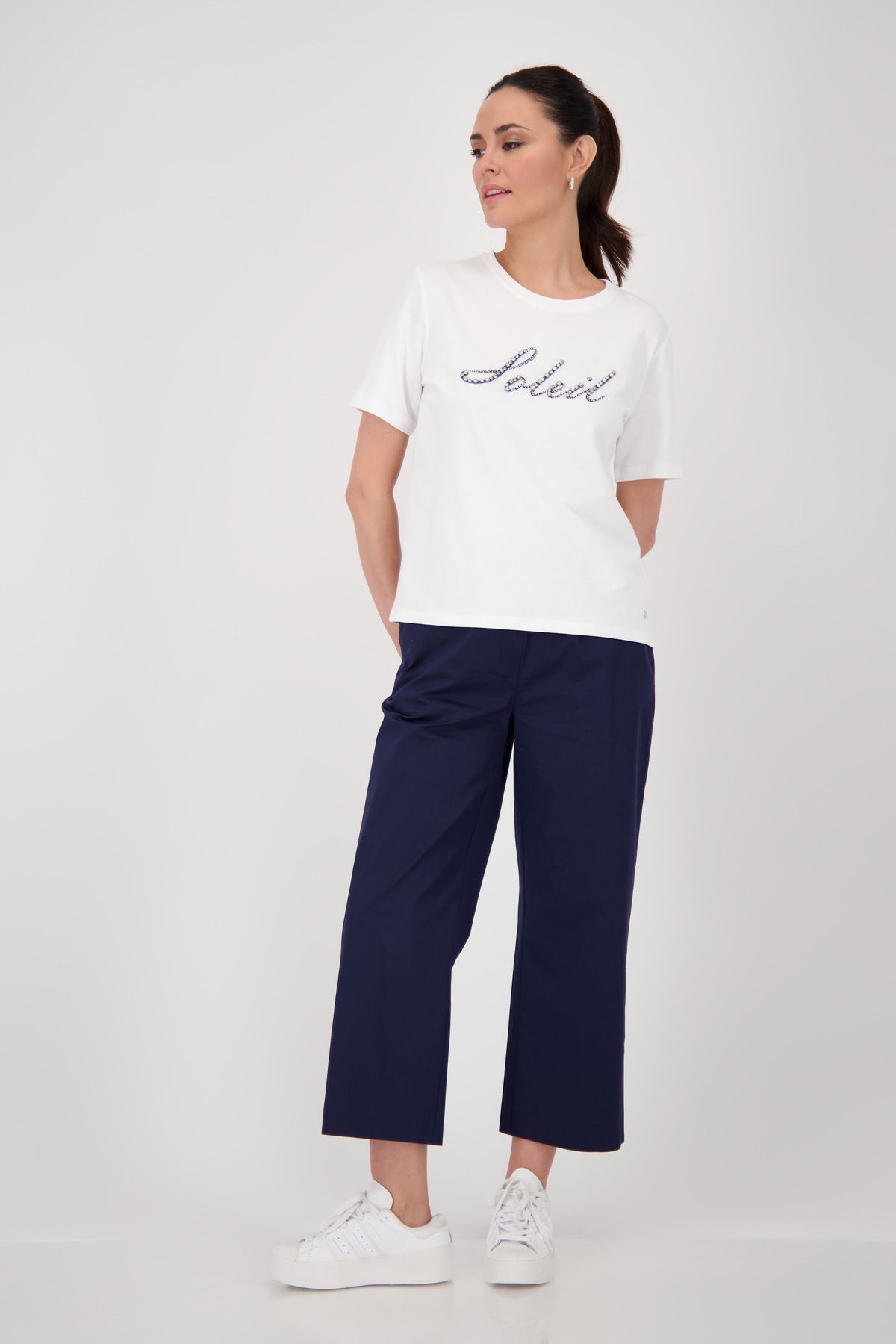 Monari T-Shirt »Shirt Schmuckschrift«, Mit Rundhalsausschnitt