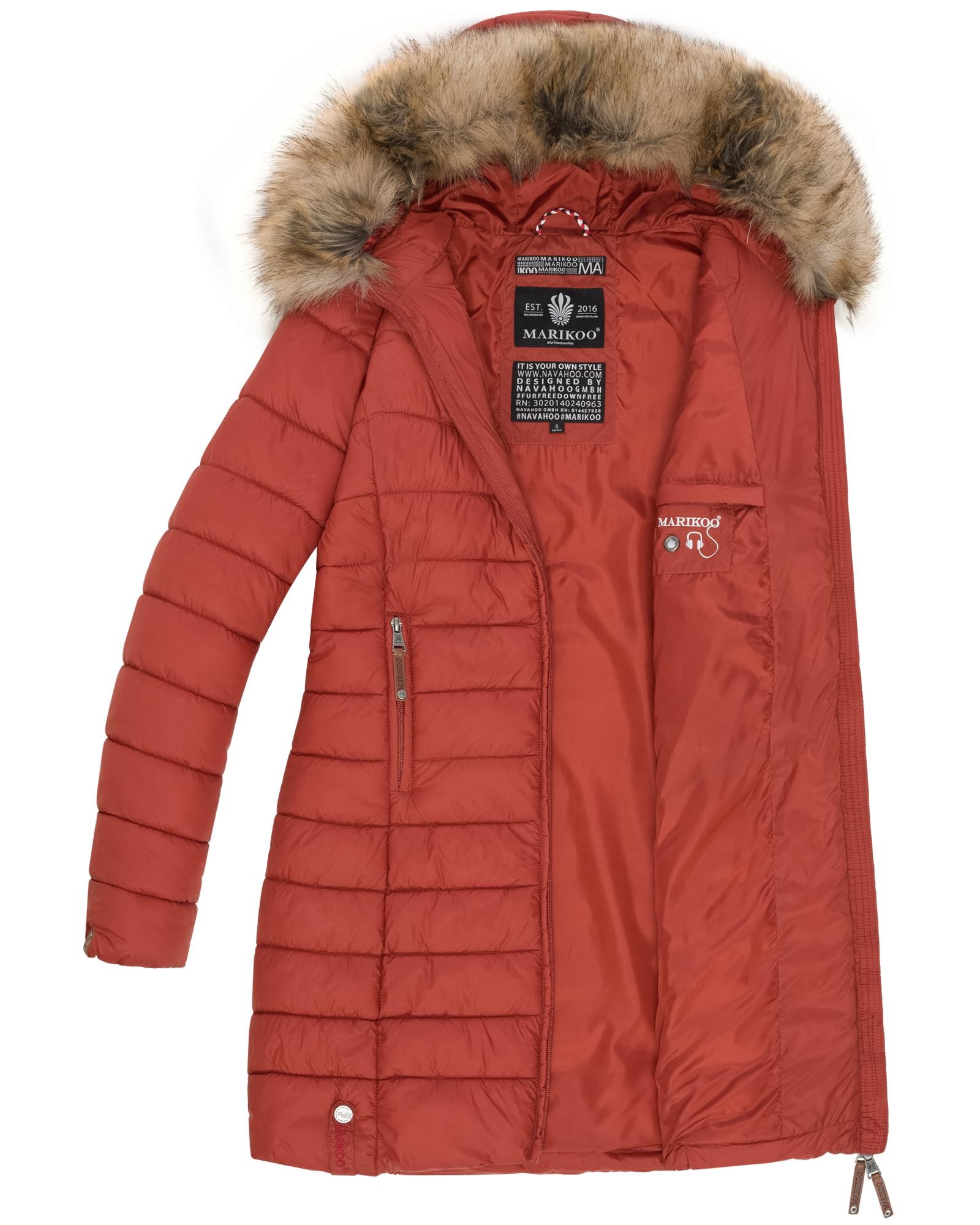 Marikoo Steppmantel »Rose-Stepp«, zeitloser Winterparka mit großer Kunstfellkapuze