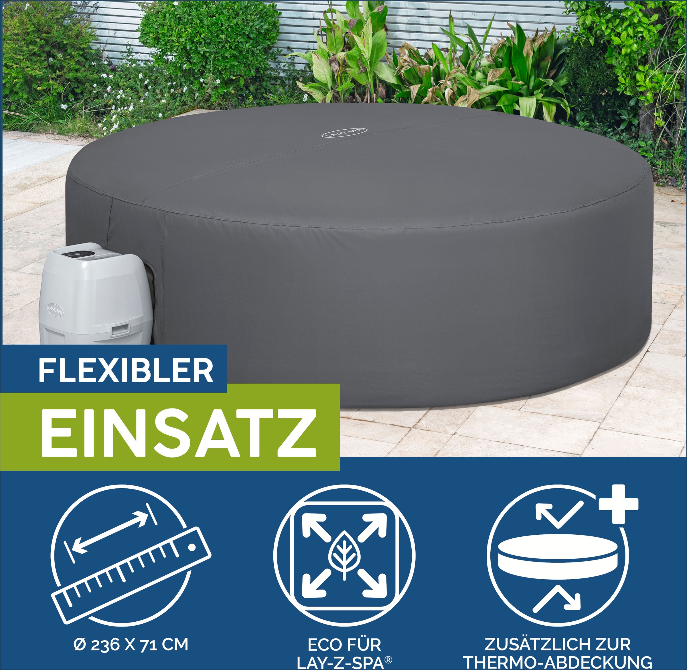 Bestway Schutzplane »LAY-Z-SPA® Xtras EnergySense™ Plus Thermo-Komplettabdeckung«, für runde Whirlpools, ØxH: 236x71 cm