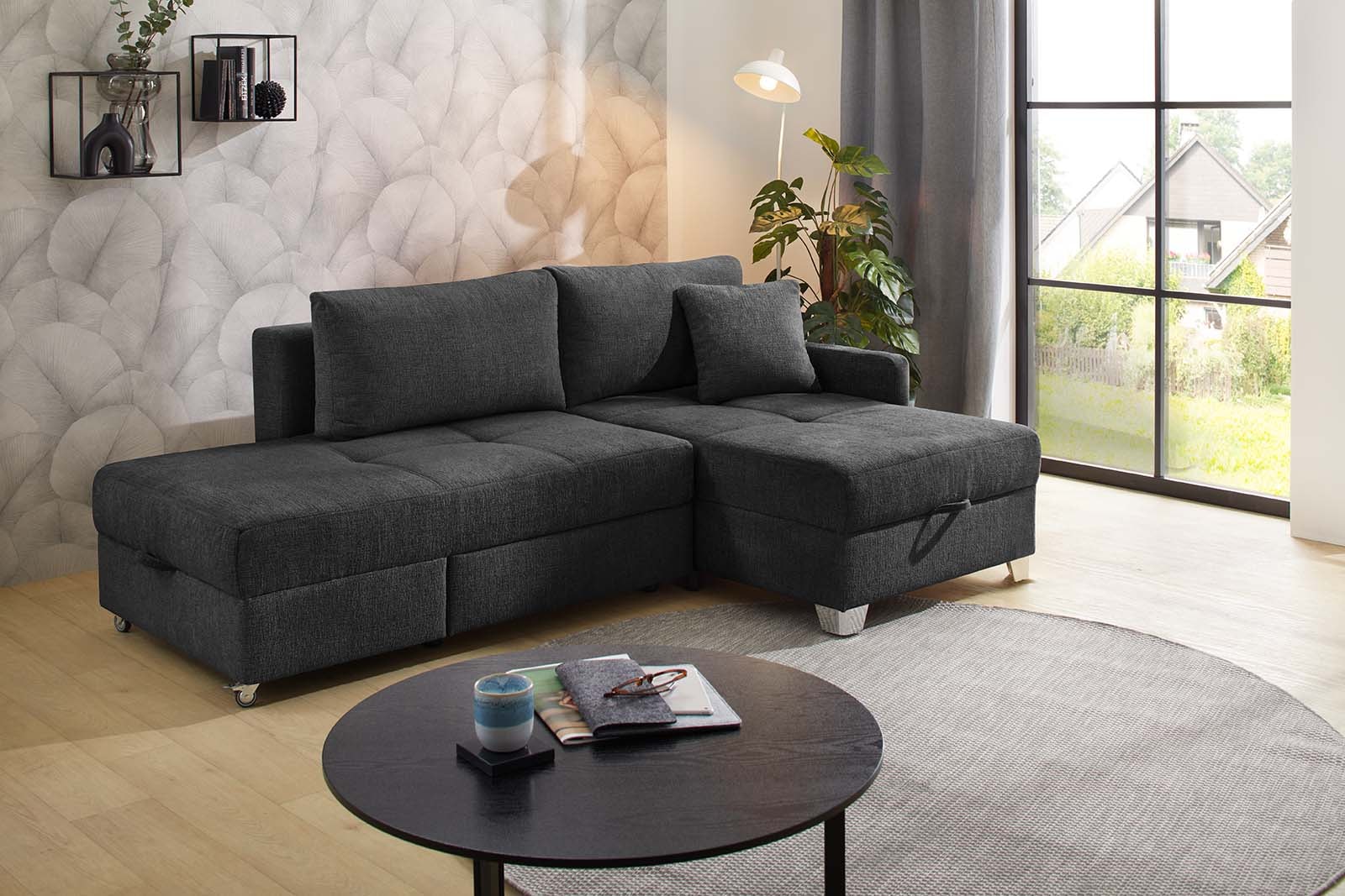 Jockenhöfer Gruppe Ecksofa "Lemberg L-Form, B: 232 cm, Dreh-Schwenk-Ottomane" mit Schlaffunktion, Bettkasten & Zierkissen, wandelbar zum Big-Sofa